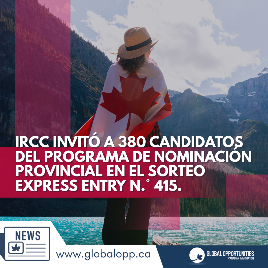 IRCC INVITÓ A 380 CANDIDATOS DEL PROGRAMA DE NOMINACIÓN PROVINCIAL EN EL SORTEO EXPRESS ENTRY N.° 415.