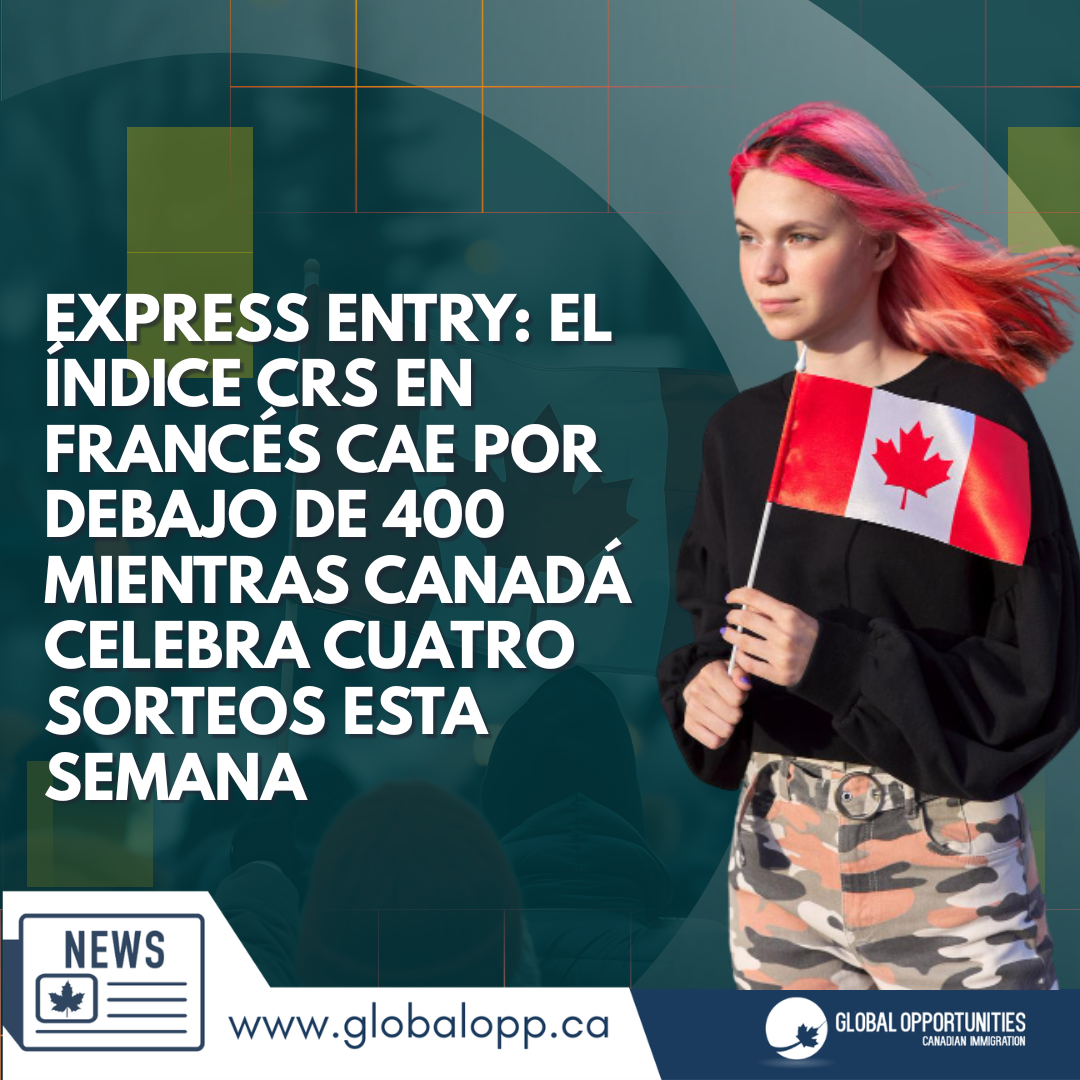 EXPRESS ENTRY: EL ÍNDICE CRS EN FRANCÉS CAE POR DEBAJO DE 400 MIENTRAS CANADÁ CELEBRA CUATRO SORTEOS ESTA SEMANA