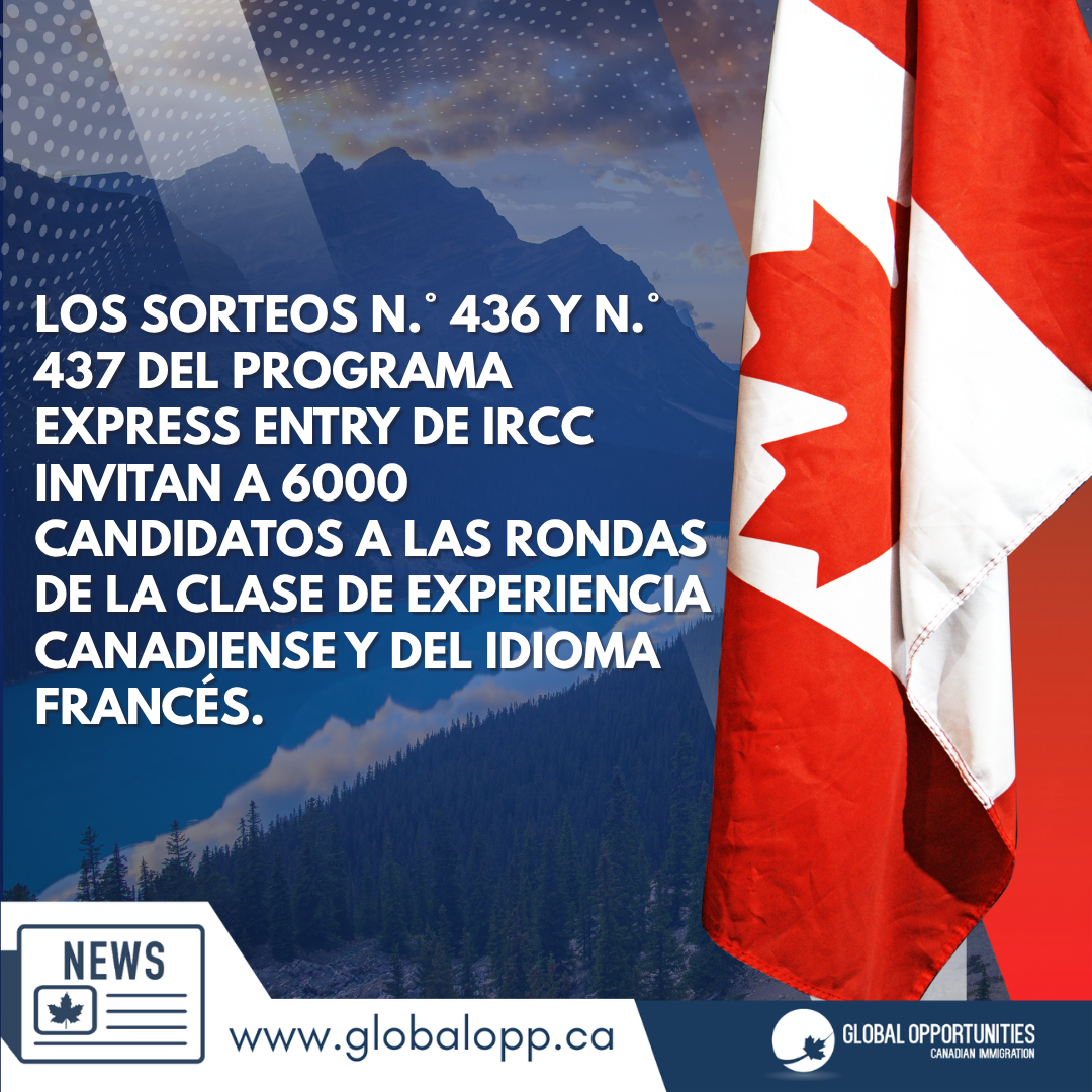 LOS SORTEOS #436 Y #437 DE EXPRESS ENTRY DEL IRCC INVITAN A 6,000 CANDIDATOS EN LAS CATEGORÍAS DE EXPERIENCIA CANADIENSE Y DOMINIO DEL FRANCÉS