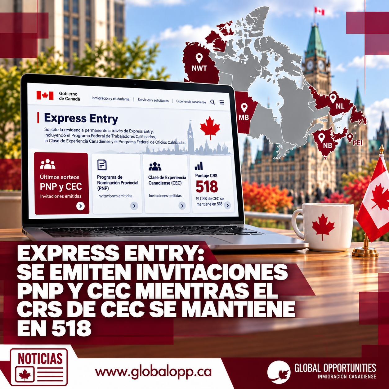 EXPRESS ENTRY: SE EMITEN INVITACIONES PNP Y CEC MIENTRAS EL CRS DE CEC SE MANTIENE EN 518