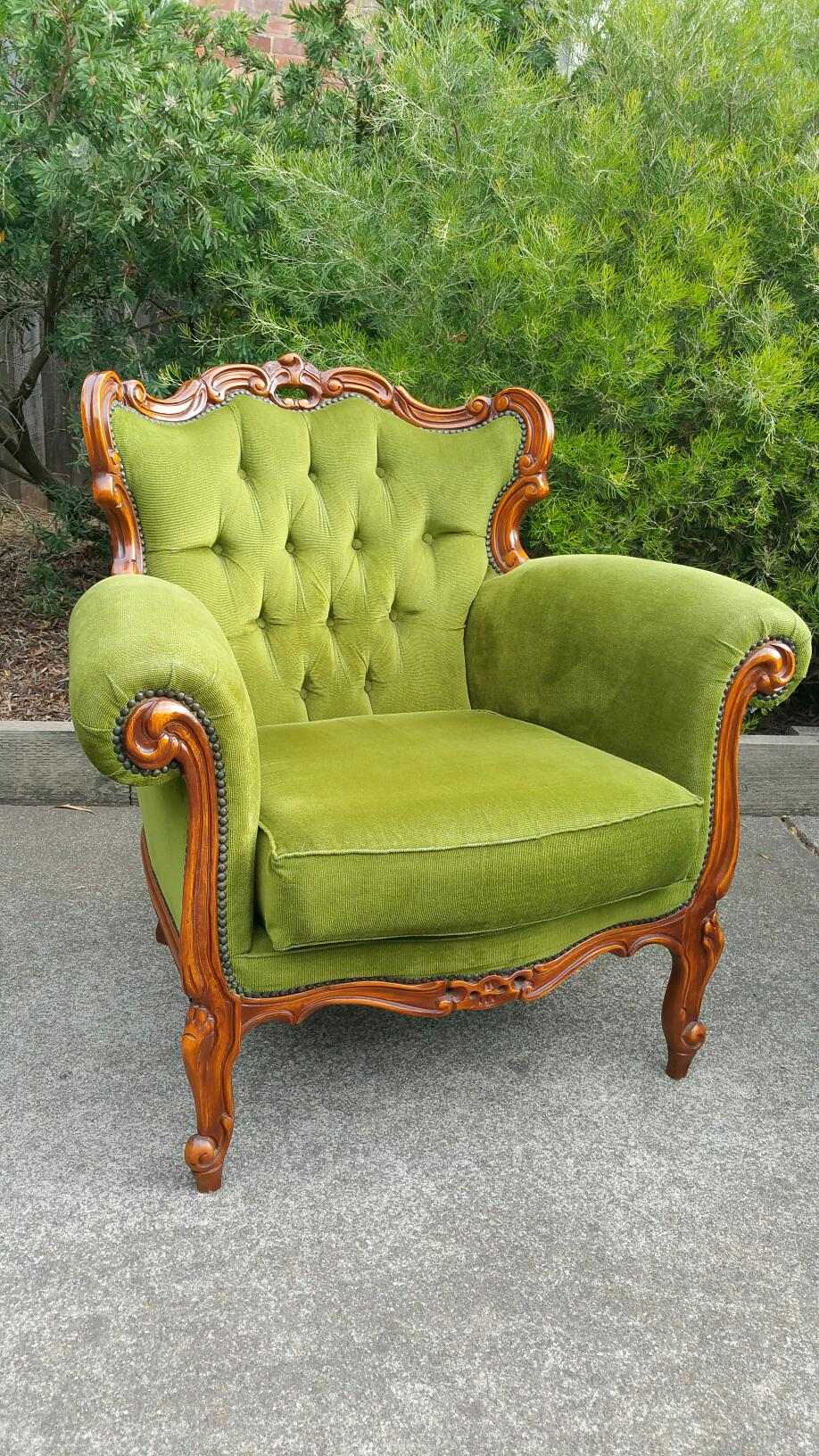 Vintage Moss Green Armchair — Bluebird Vintage Hire