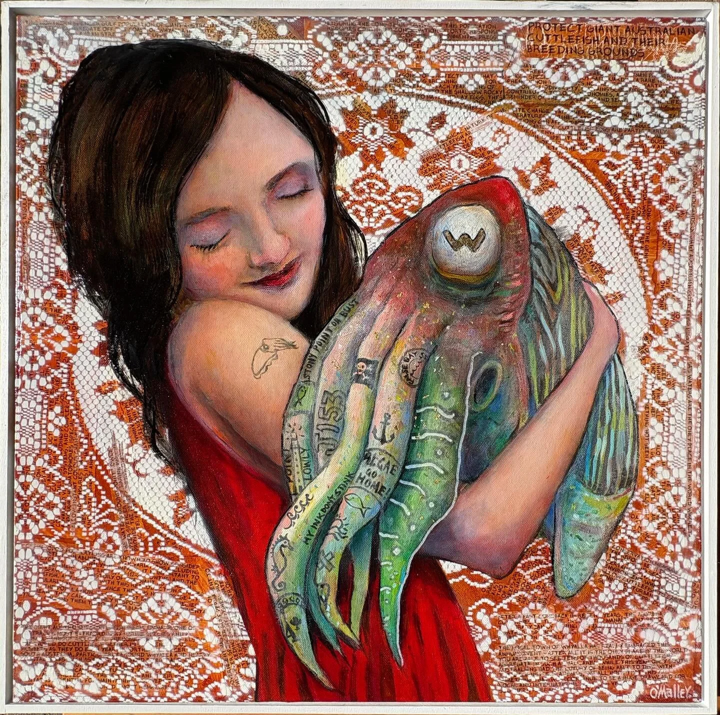 &lsquo;The Girl with the Cuttlefish Tattoo&rsquo;

Oil, cuttlefish bone, cuttlefish ink, gold leaf, spray paint, oil stick and charcoal on canvas. 

60 x 60cm. 

#cuttlefish #cuttlefishink #royalinstituteofoilpainters #mixedmediaoncanvas #leithomalle