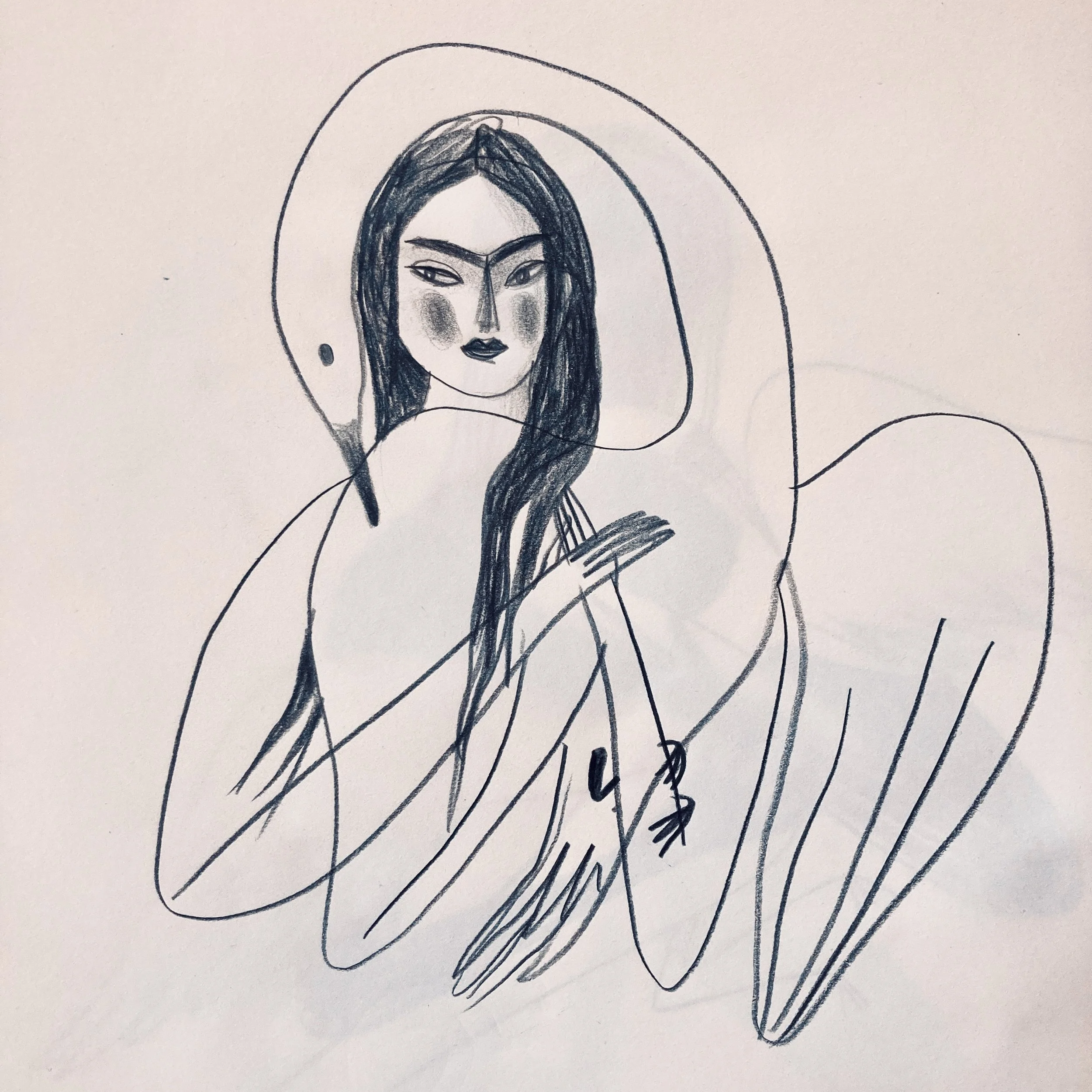 Leda and the swan. Pencil drawing, 2023 