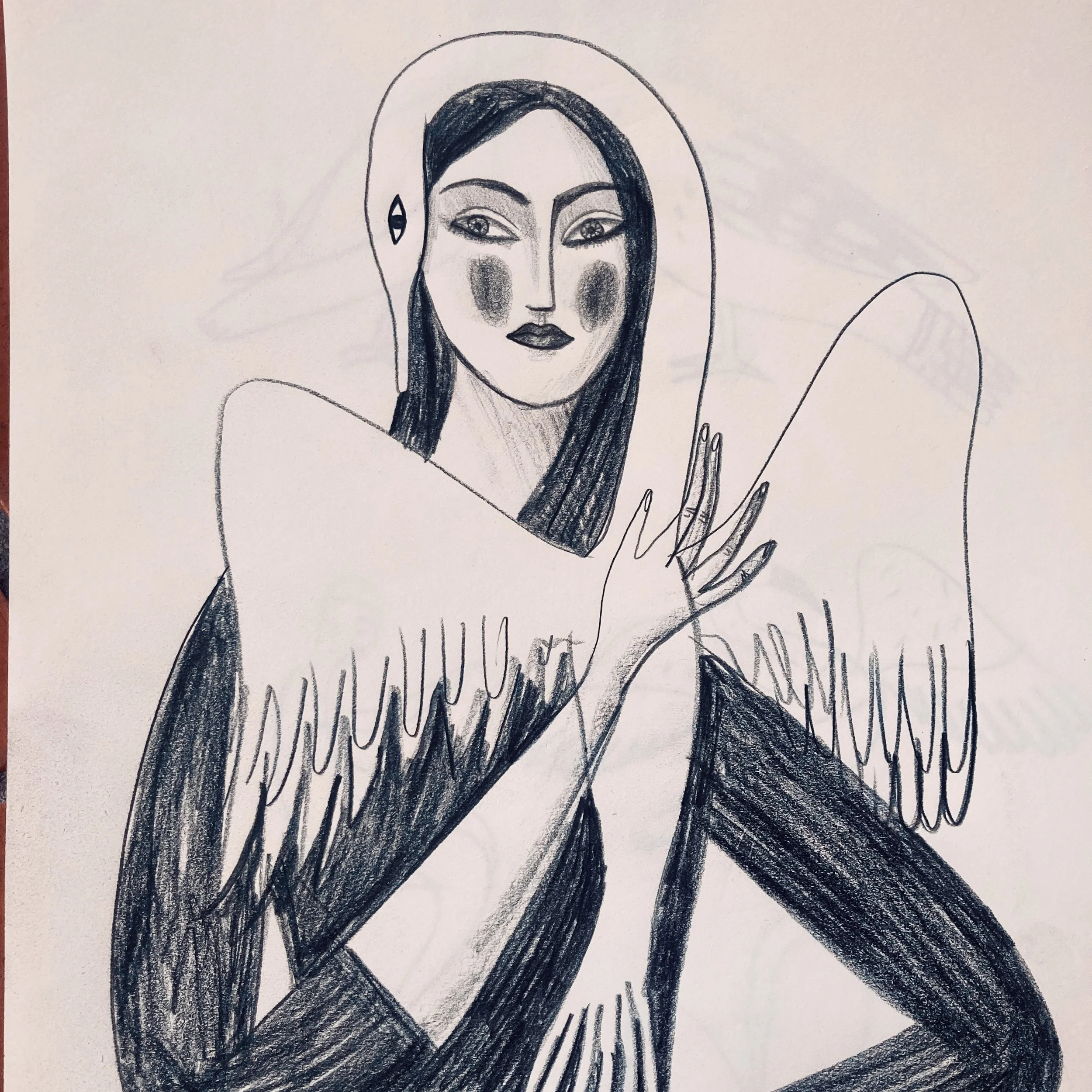  Leda and the swan. Pencil drawing, 2023 