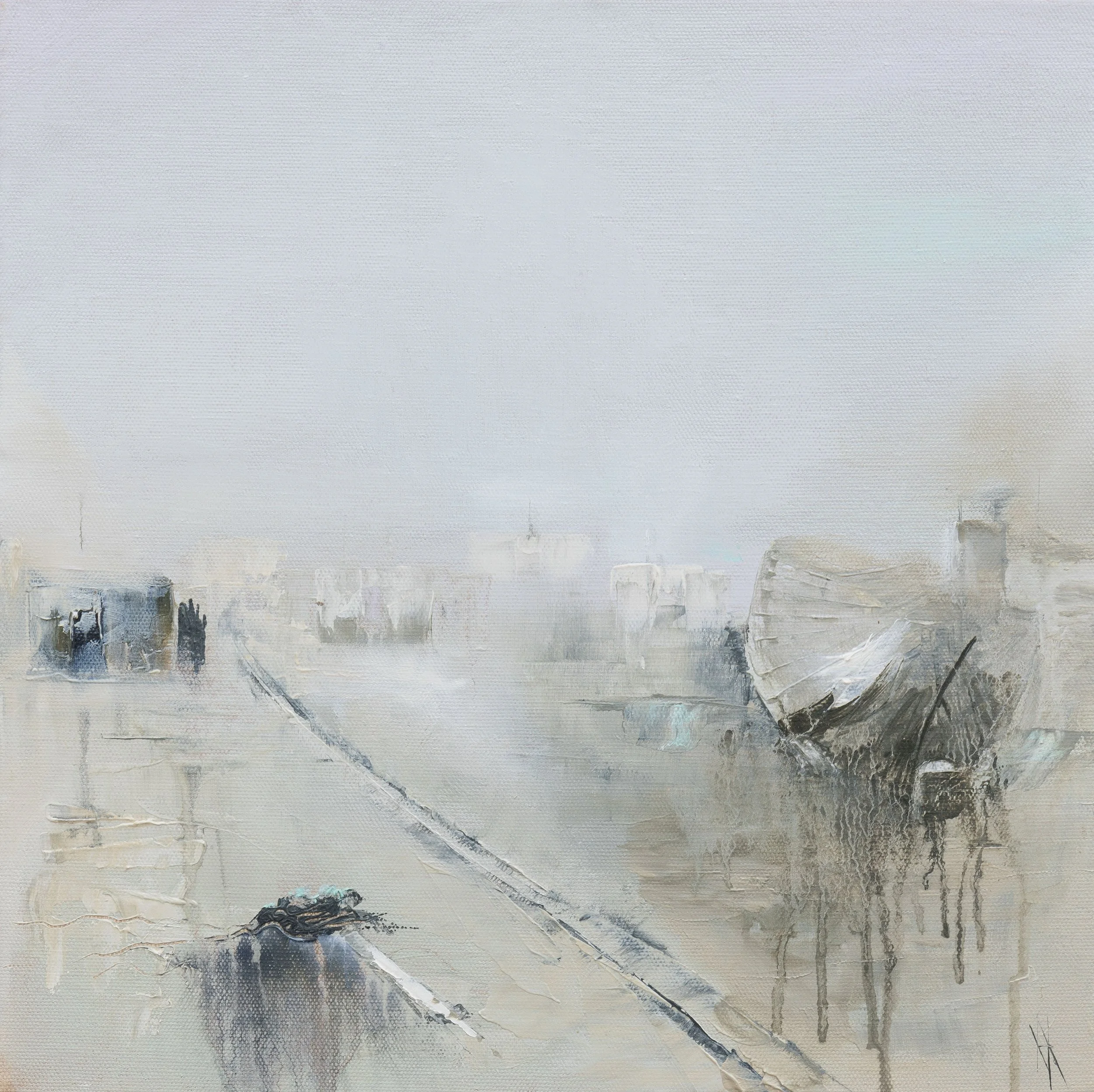 THE HULKS AT DUNGENESS  Oil on box canvas 35cm x 35cm