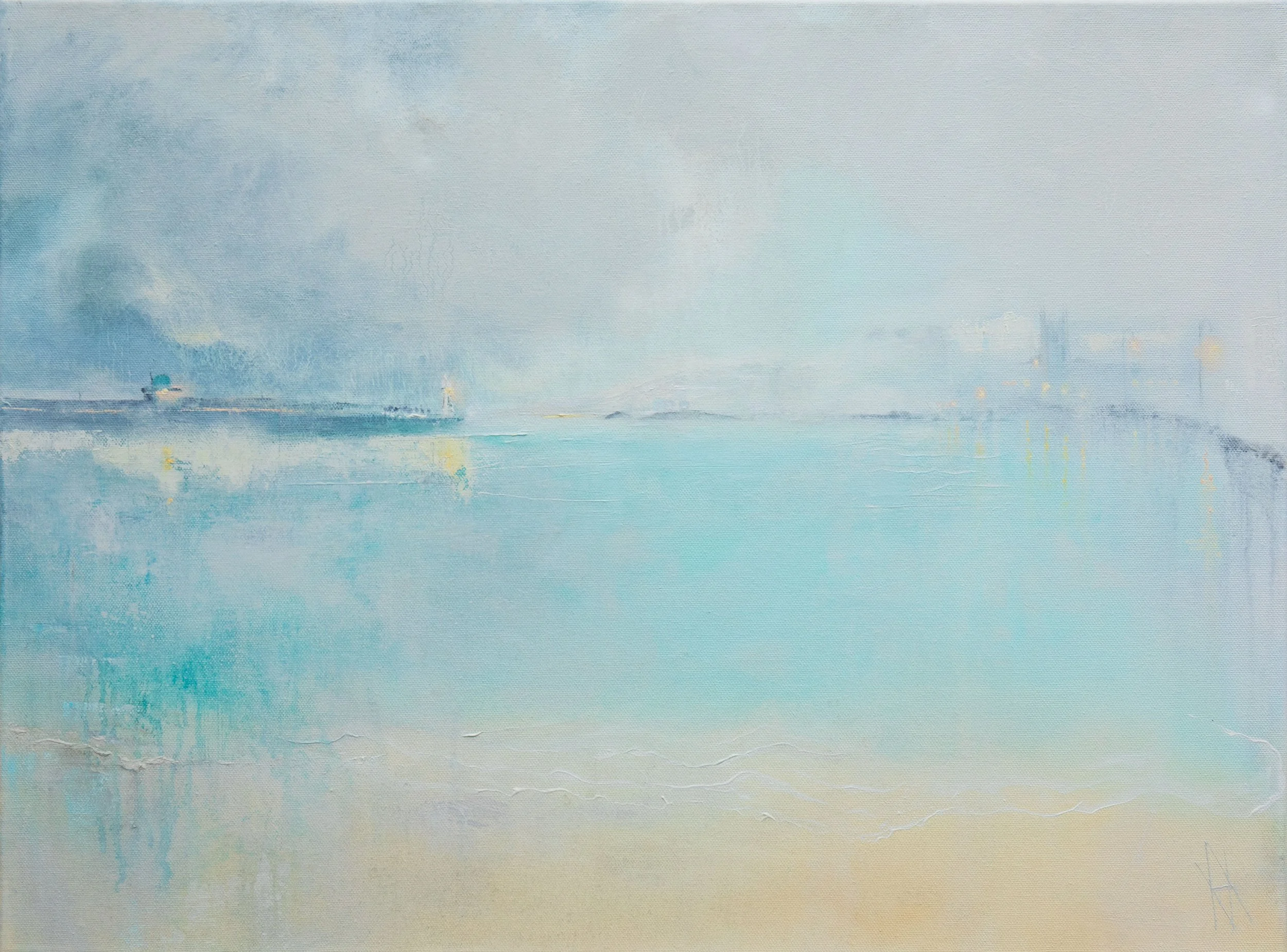 5.   ST IVES:  A PANORAMA FROM THE HARBOUR WALL Oil on box canvas 61cm x 46cm