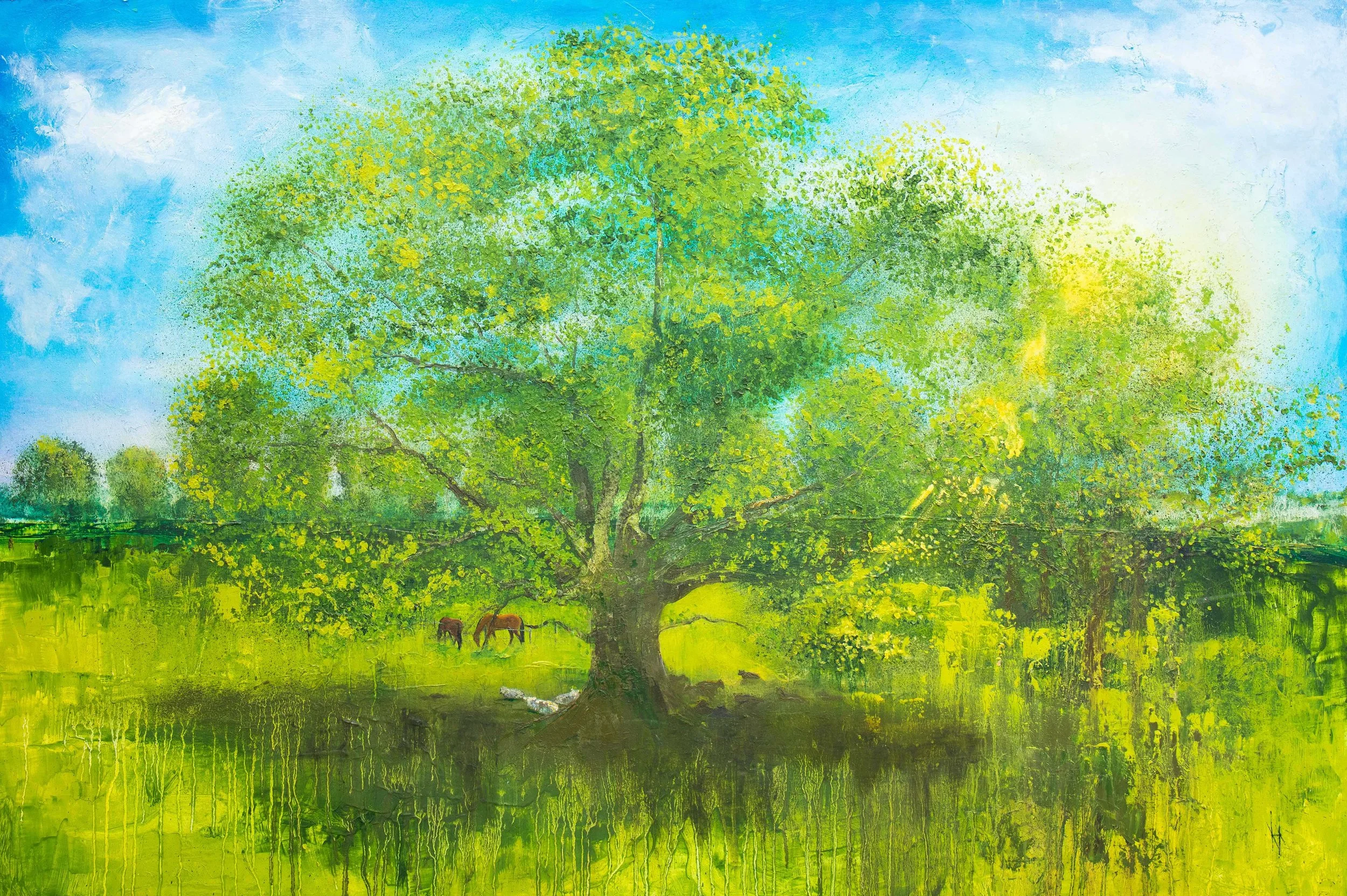 32.   SEEKING SHADE: DROWSING IN THE HEAT OF THE DAY Oil on board  120cm x 82cm