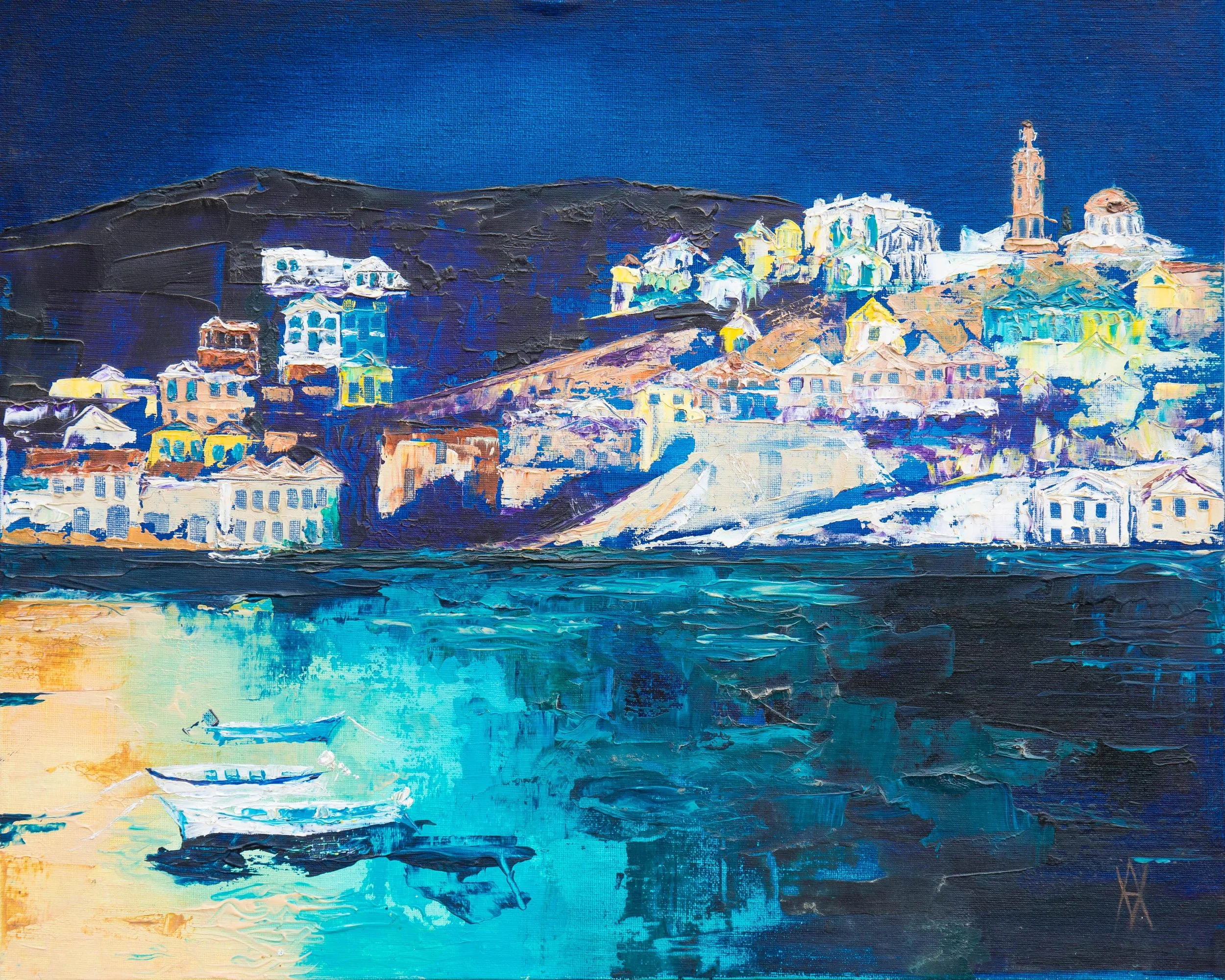 38.   SYMI:  A VIEW Oil on board  40cm x 40cm