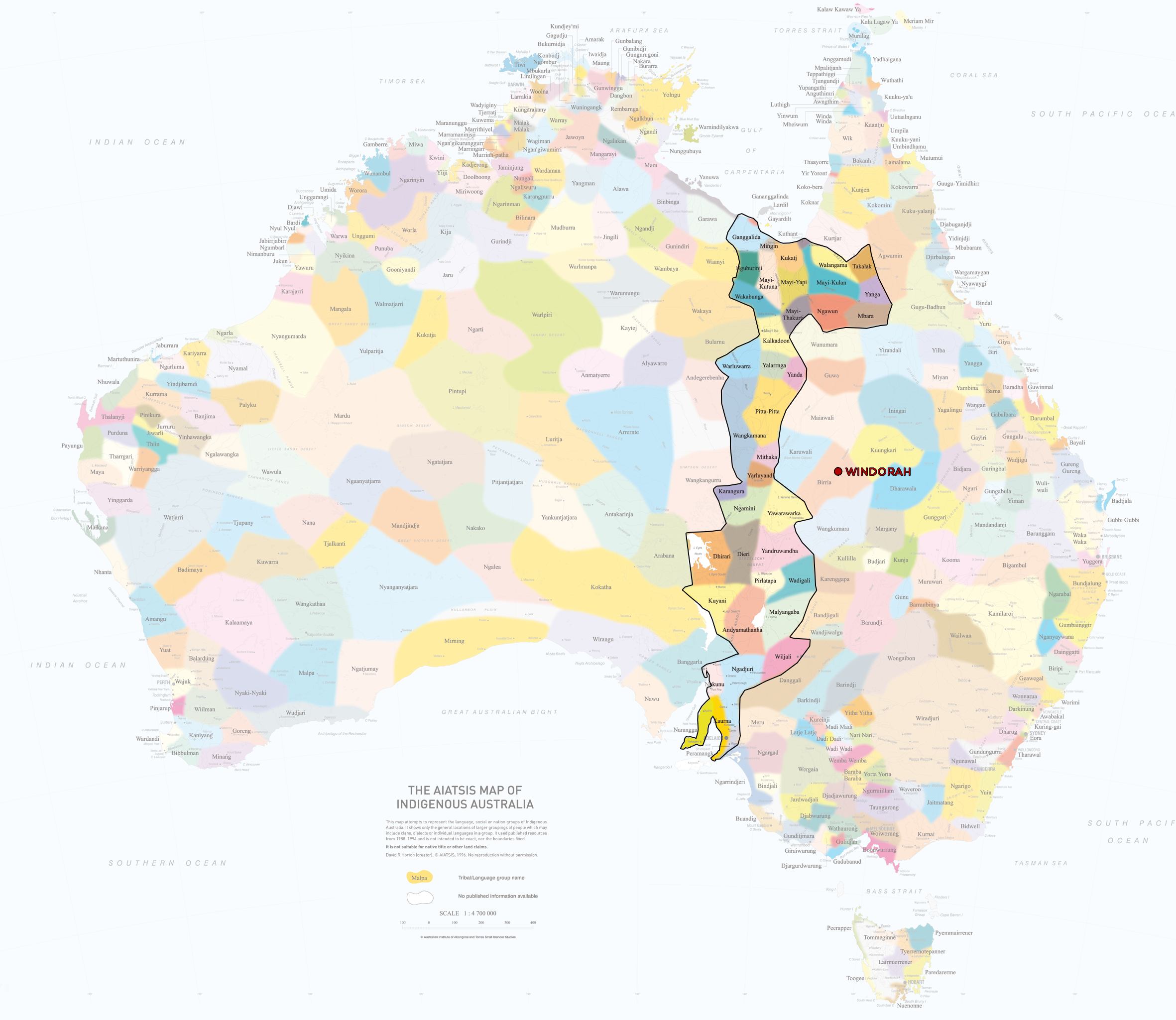 Norman Tindales Map of Indigenous Australian language groups. The highlighted corridor shows a concentration of language groups around the cooper's creek region. It is known there was a significant trade route from the Flinders Ranges to The Gulf of Carpentaria. We have found it interesting this obvious concentration in the vacinity of this historic trade route. (this is guess work)
