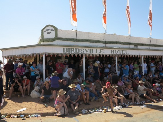 Birdsville in 'drought'...note the large increase in patrons at the hotel as well as the underage drinker, center.