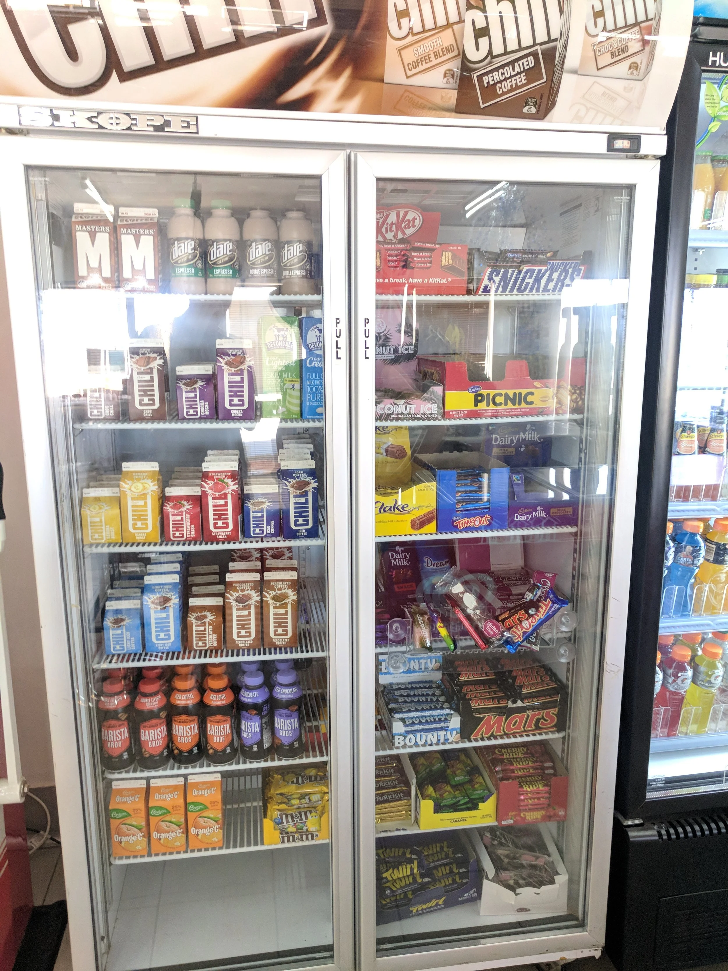 Stock stacked vertically to read it better from the front door. want a chocy? BAM!! Right there!