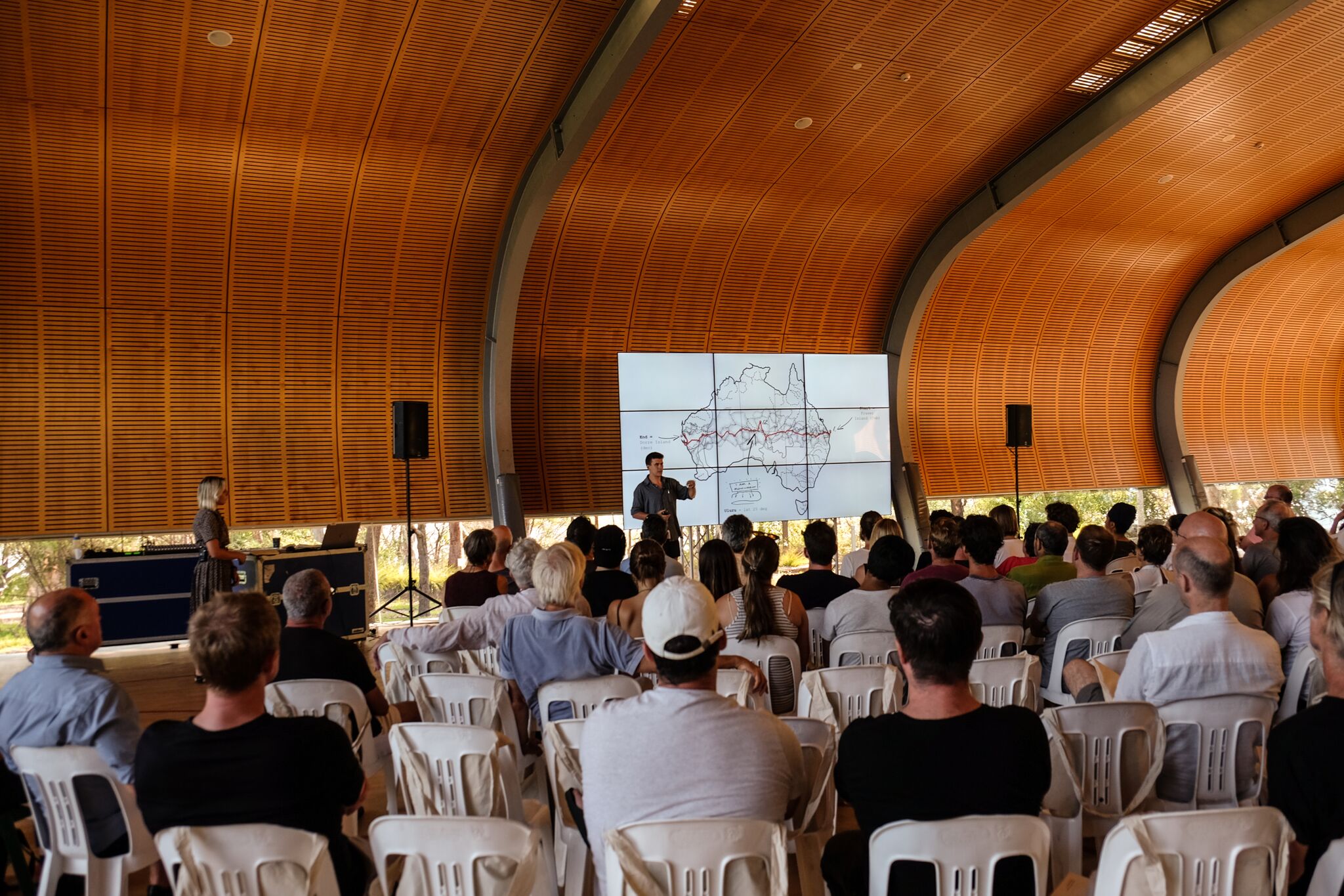 Us talking on Milsons Island in building designed by attendee, Micheal Heenan
