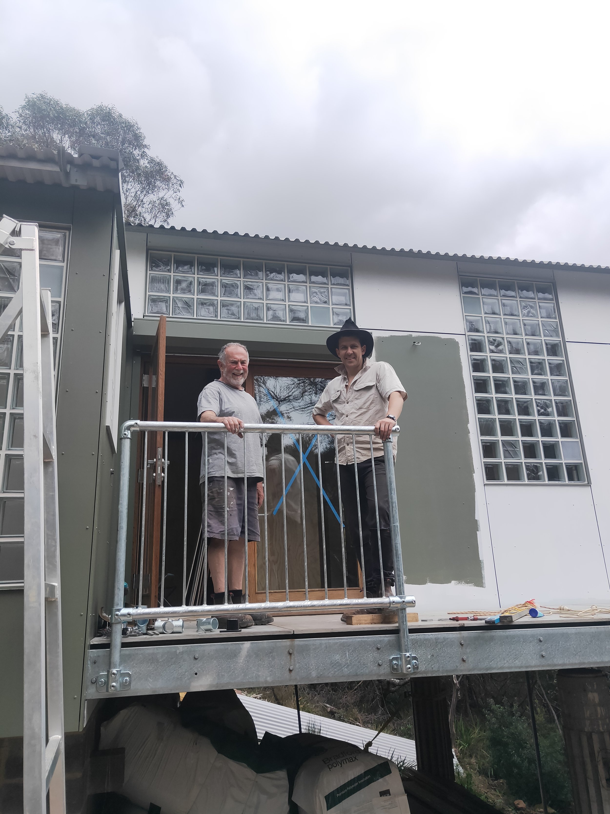 First piece of balustrade goes in, Wayne tests it!