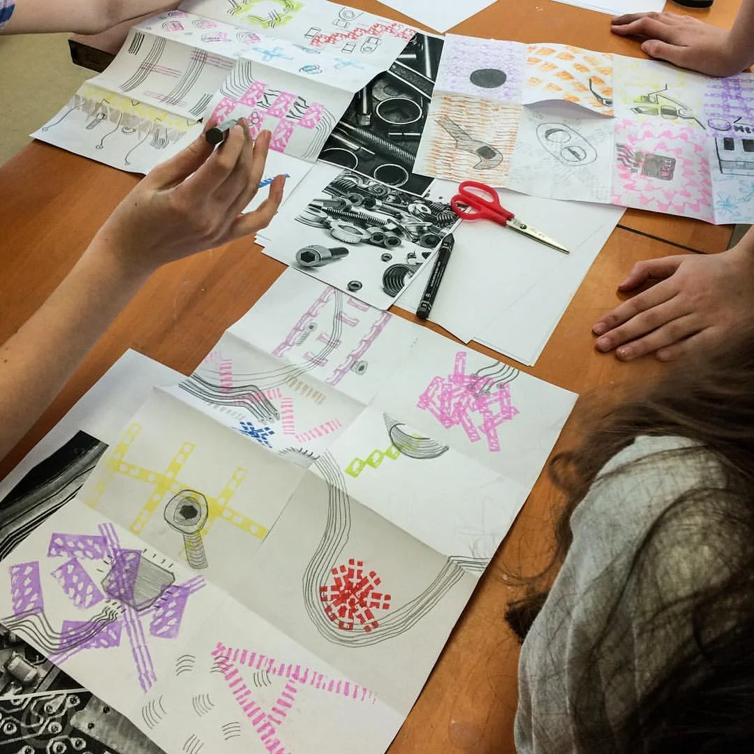 Children working on a zine art project in Berlin