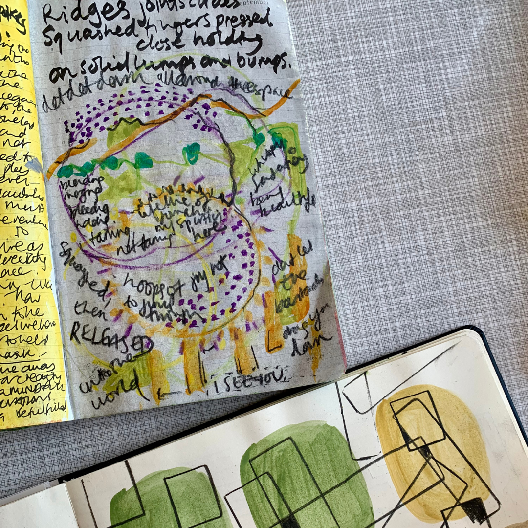 Journal page with free writing and doodling