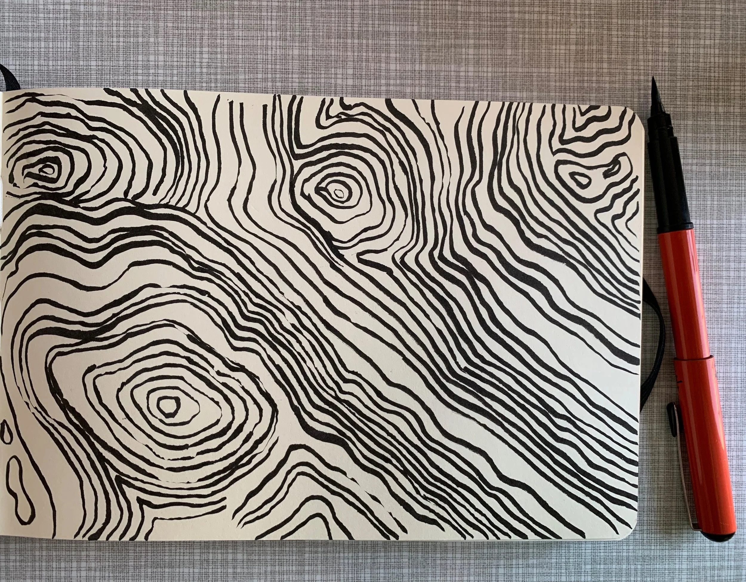 Ink contour doodles using a Pentel manga brush pen