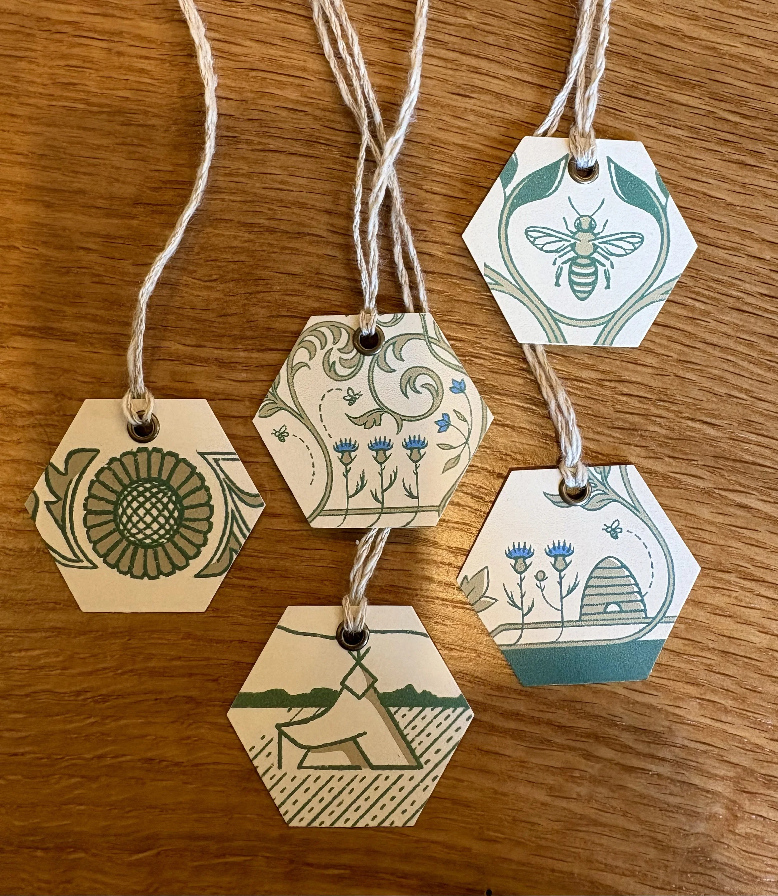 Custom Hexagonal Gift Tags from TMC Bottle Label Illustrations