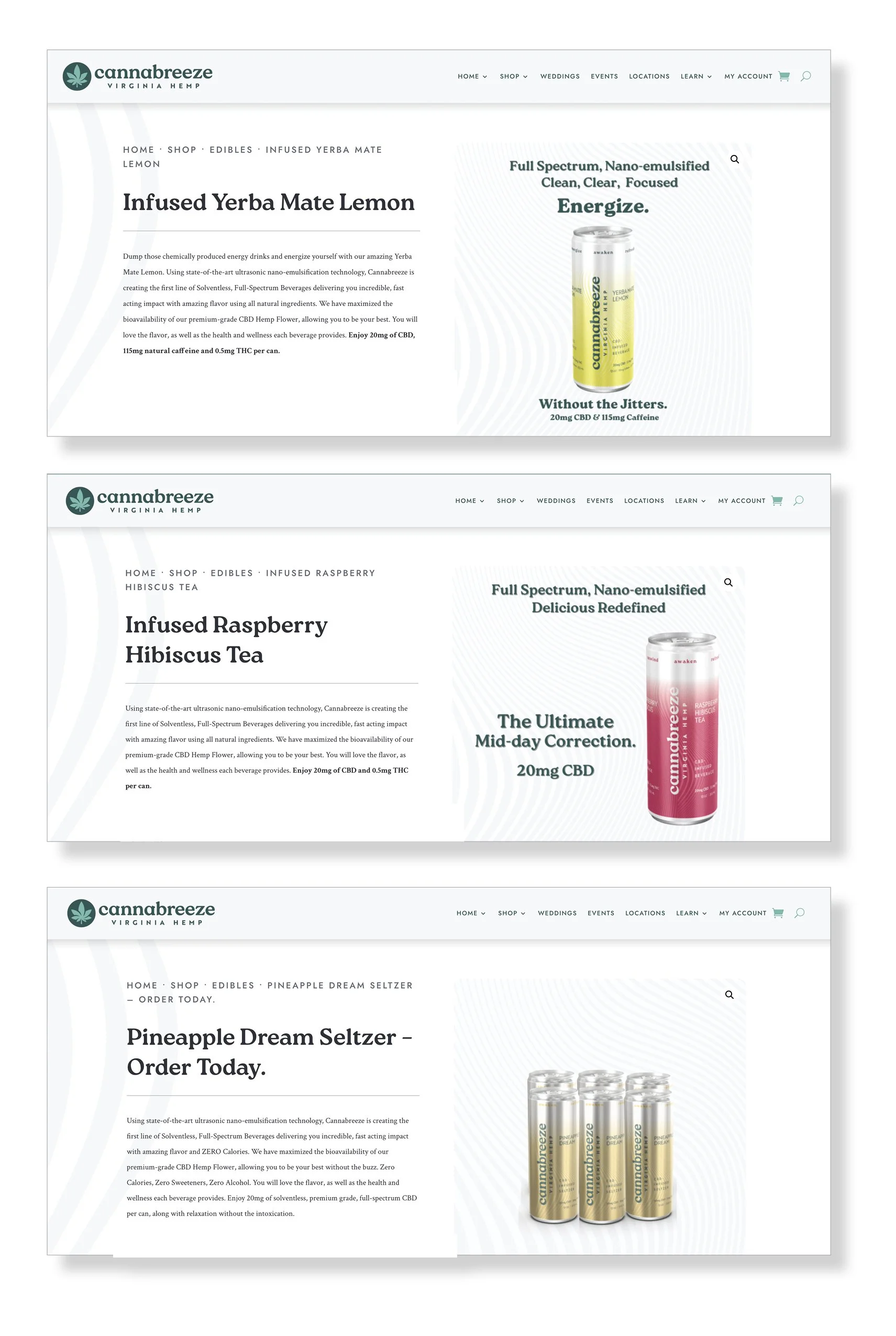 Cannabreeze beverage cans on ecommerce website