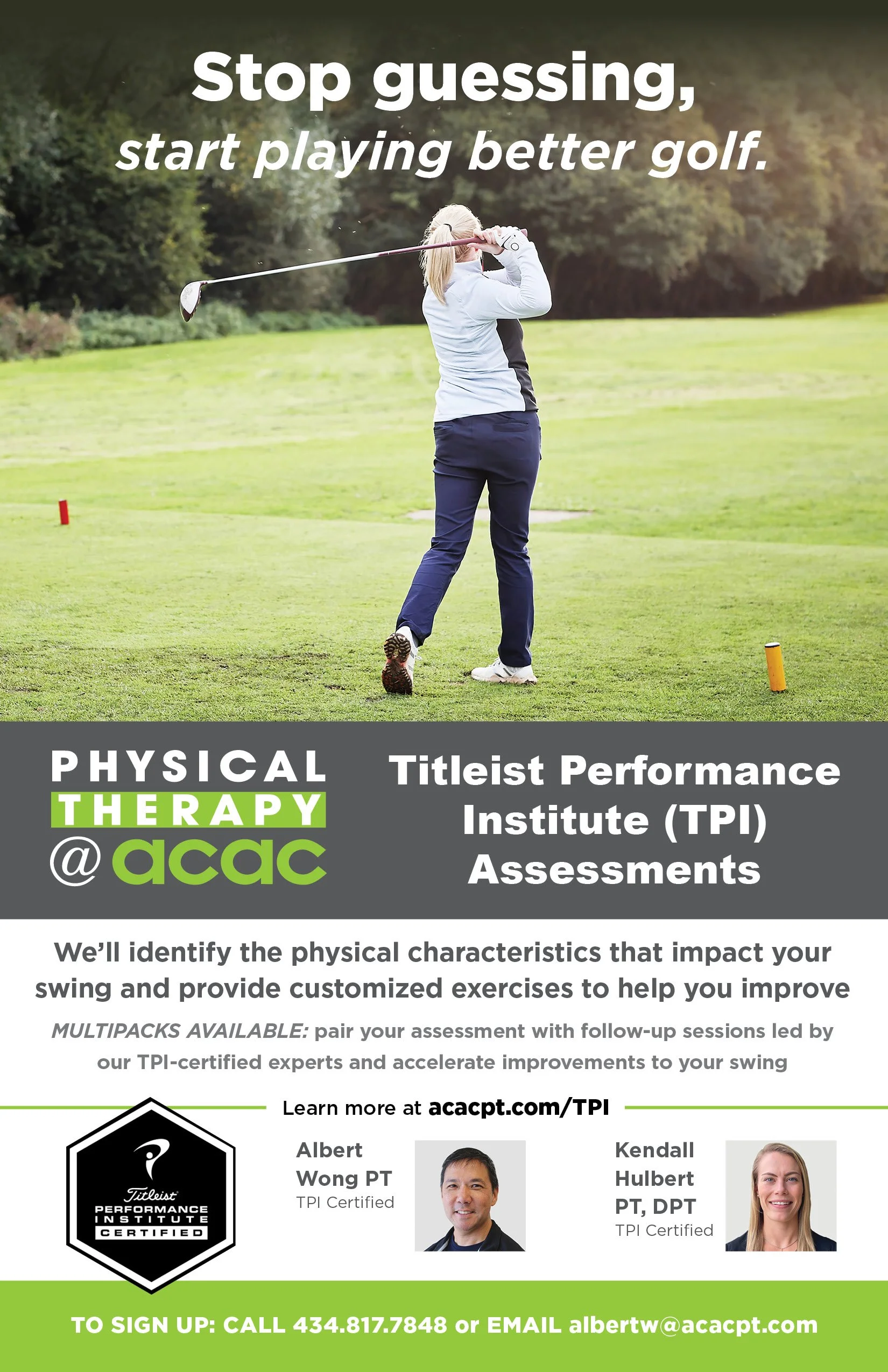 Marketing visuals for Titleist Perfromance Institute Assessments PT@acac
