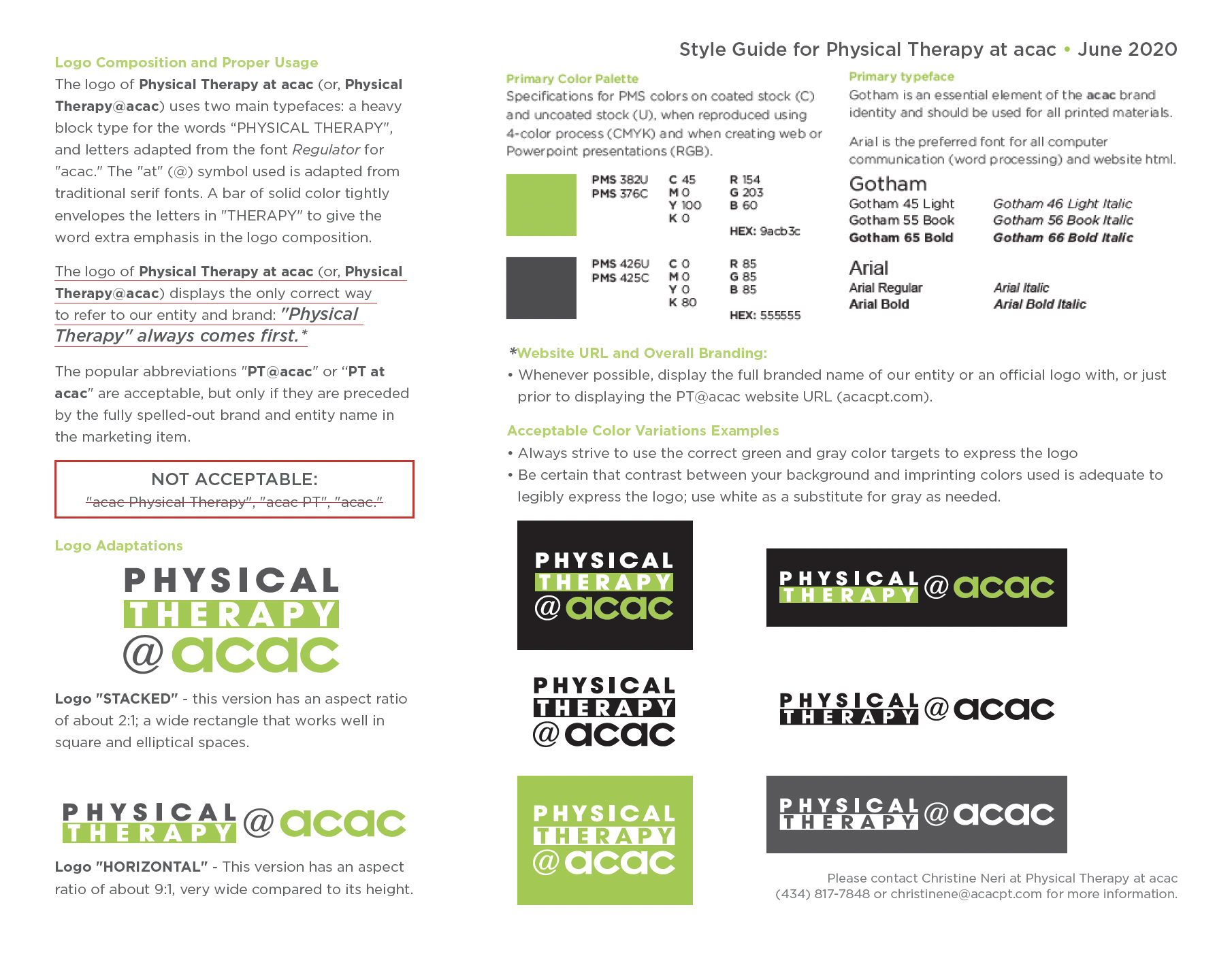 Physical Therapy at acac Style Guide