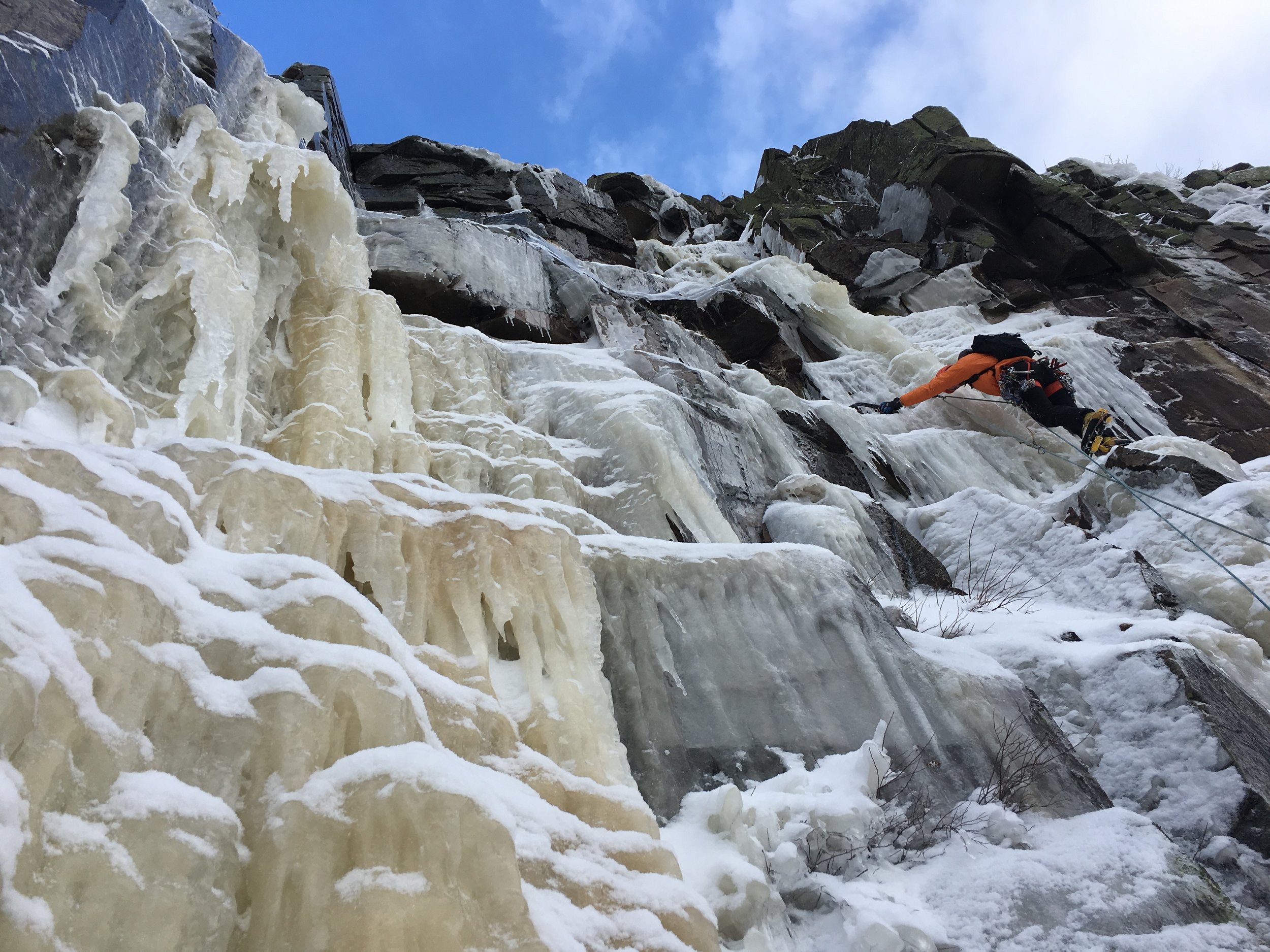 Tristan making moves on the crux pitch, pitch 3!
