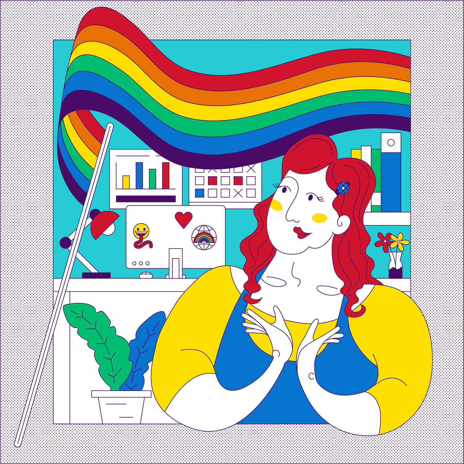 elliotnathan_employableq_character-in-office-reception-noticing-inclusive-stickers-and-rainbow-flag.png