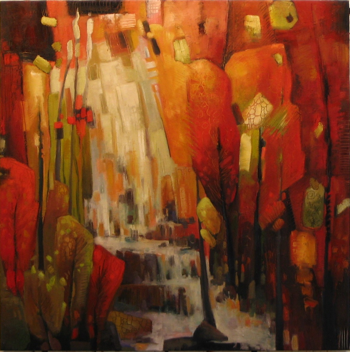 Waterfall in Red (36" x 36")