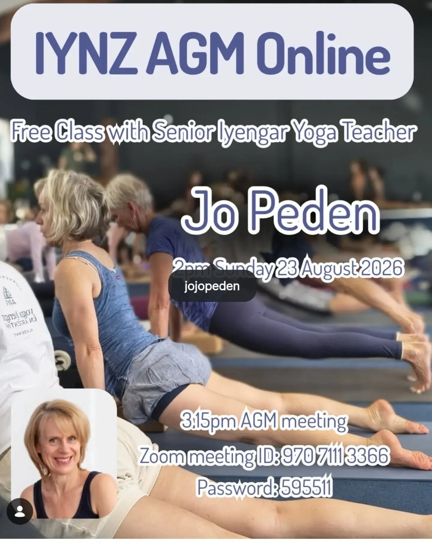 IYNZ AGM
Iyengar Yoga Association of New Zealand 
Annual general meeting. 
All.welcome

2PM Free online yoga class
3:15PM AGM

#iynz_yoga_nz