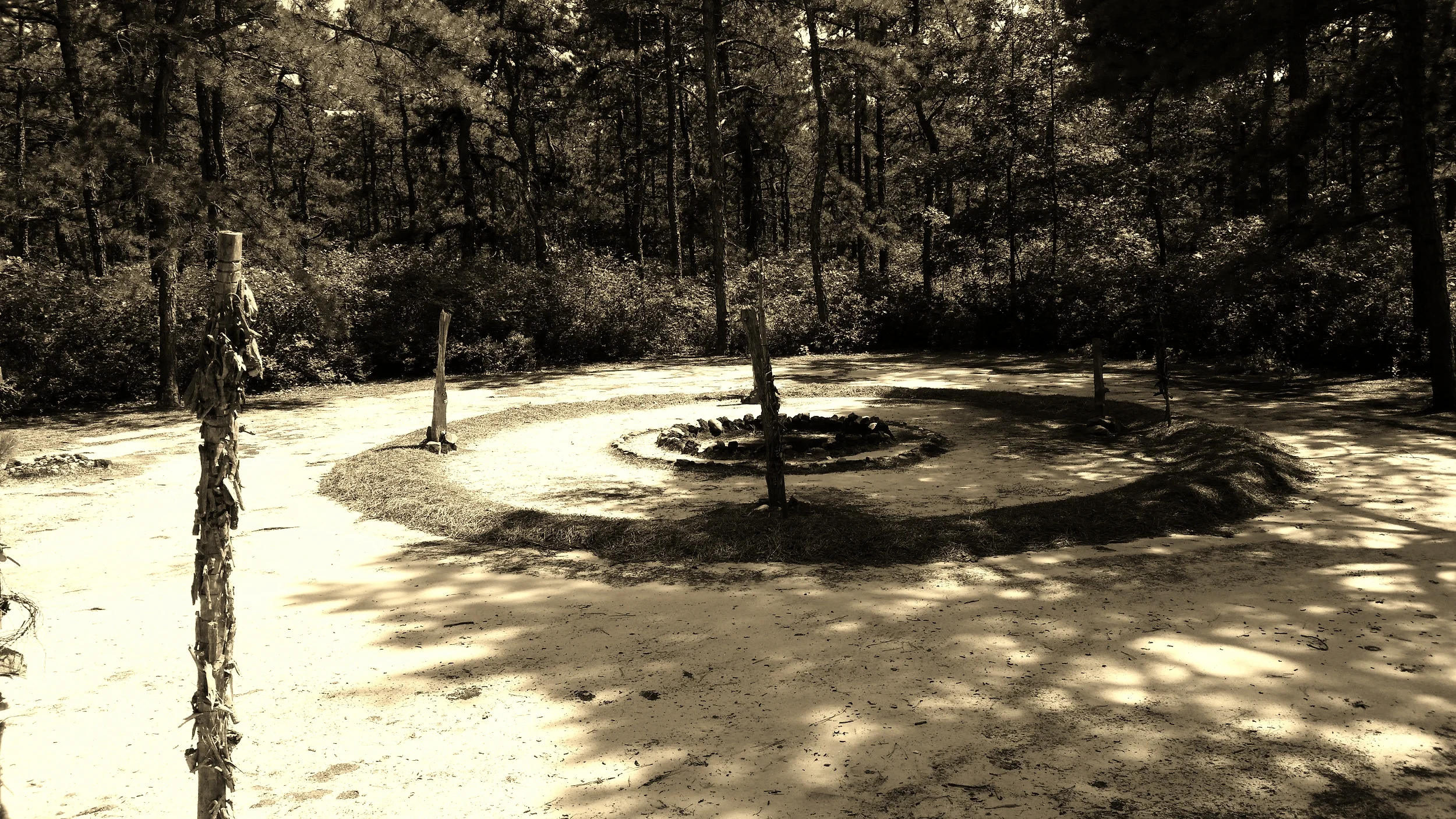 Grandfather Stalking Wolf's camp at the Tracker School- Pine Barrens, NJ