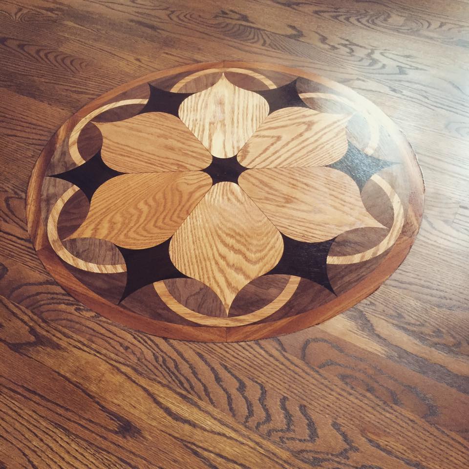 Wood medallion inlay hardwood floors