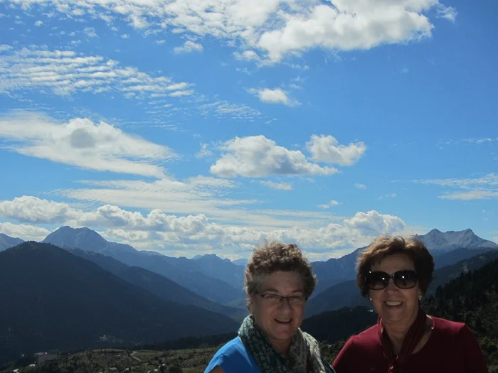 Mom (Helen) and her cousin Mary in front of the mountains of Karpenisi