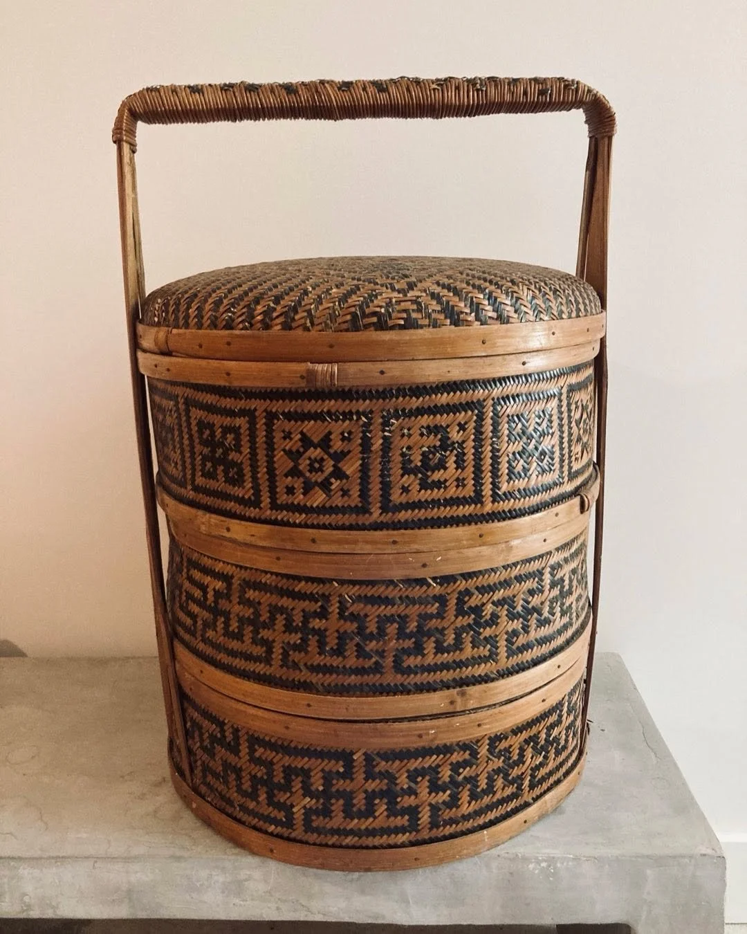 #wedding basket #basket #Chinese basket #vintage #rattan #woven #design #decoration #interiors  18&rdquo;  diameter  27.5 &ldquo; h  DM for pricing