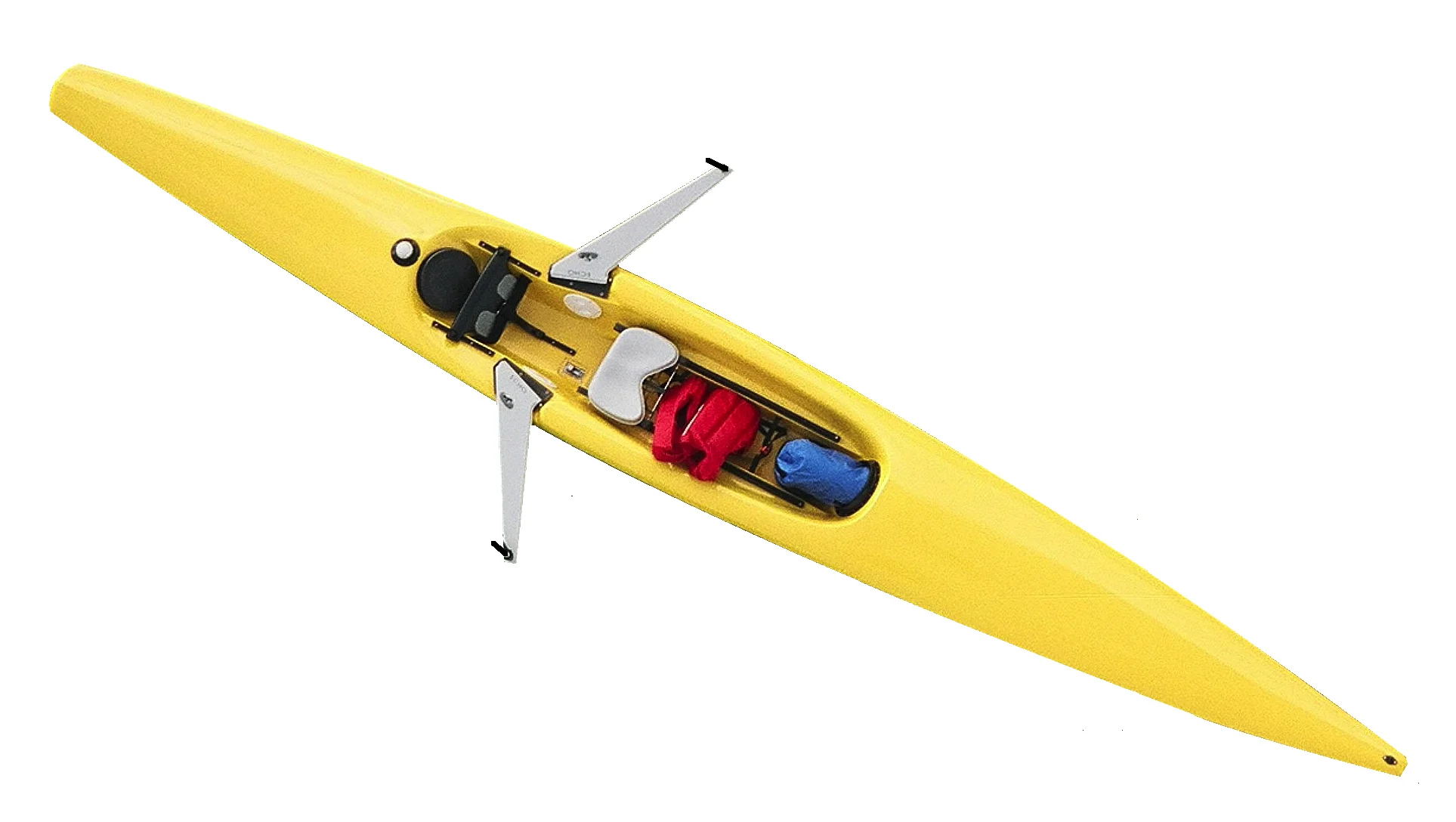 The Echo Islander with storage fore and aft (shown with tent). Available in yellow, red, and wasabi.