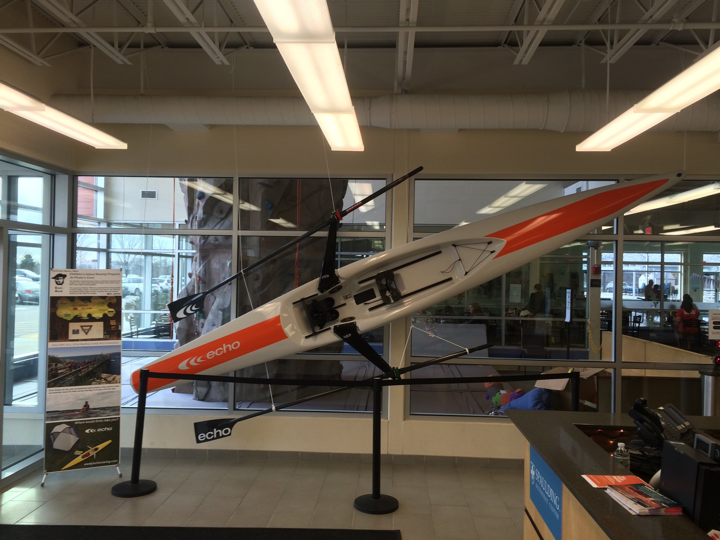 The instructor's Echo Sport on display in the Lynch / van Otterloo Marblehead YMCA lobby