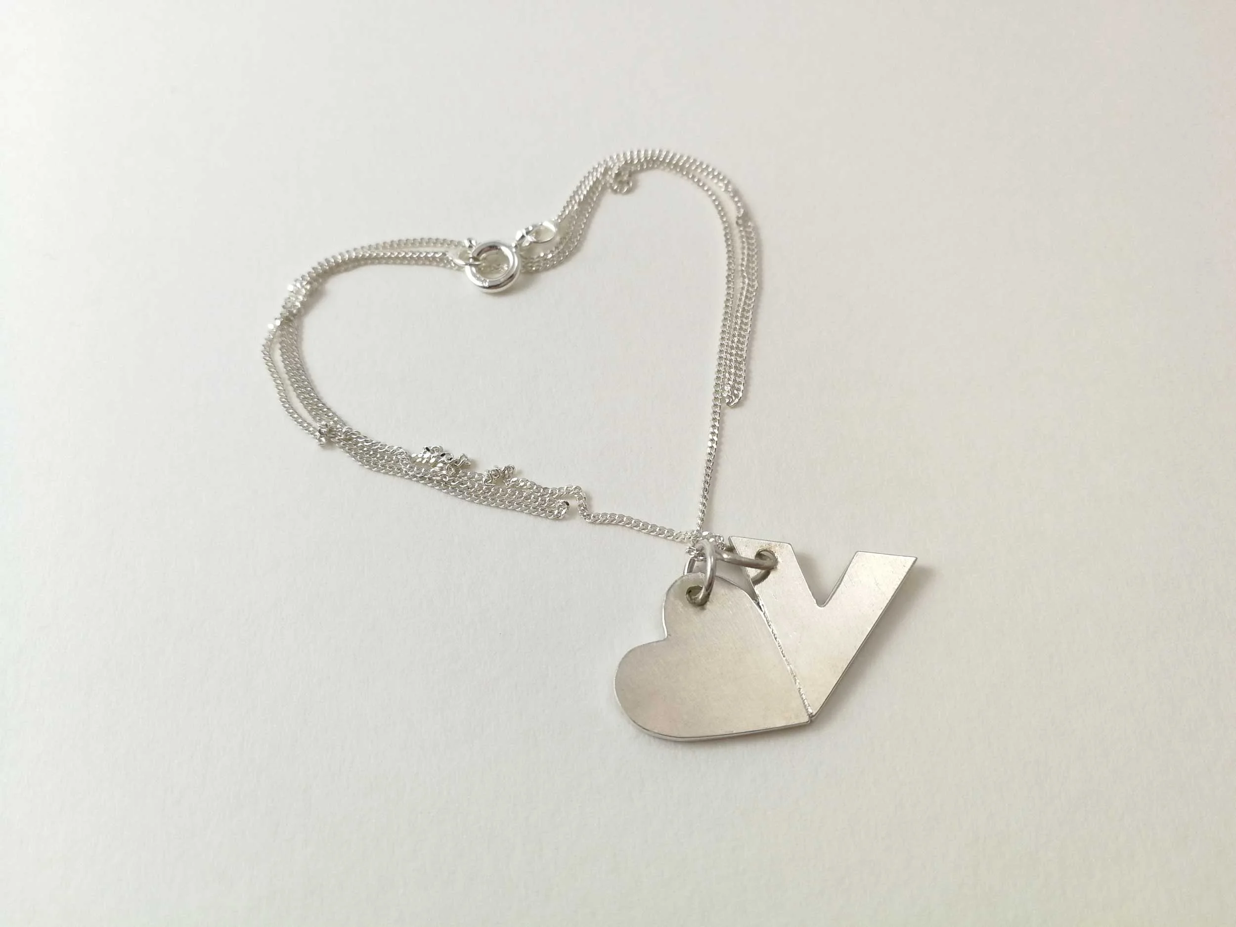 V heart necklace vegan jewellery victoria grace silversmith