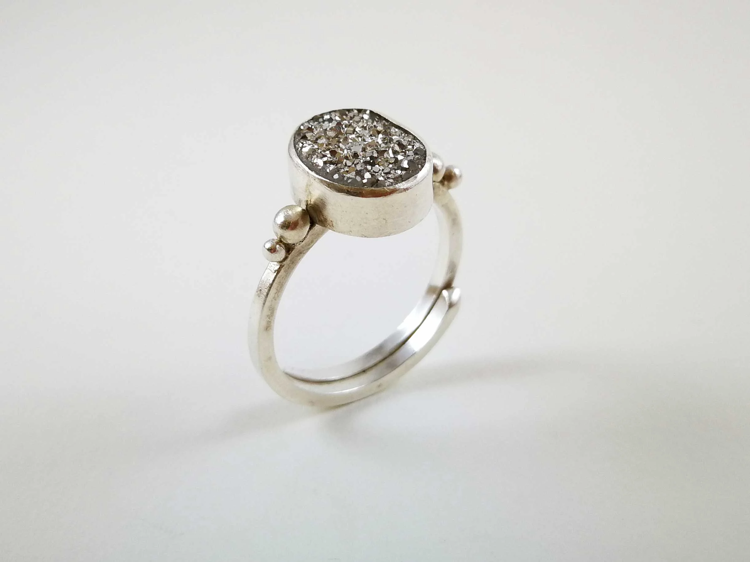Bespoke silver druzy bezel set ring