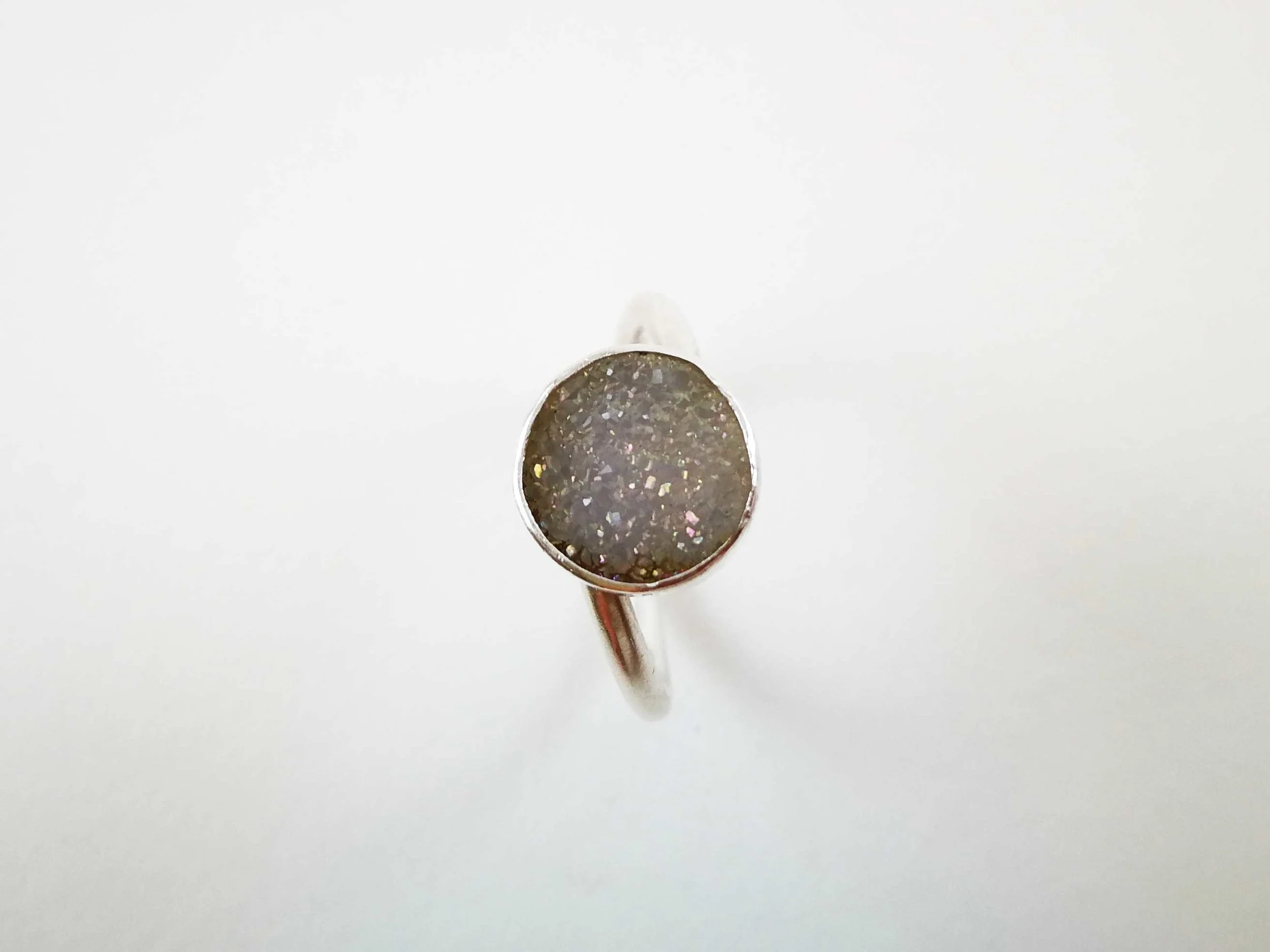 Bespoke white druzy bezel set ring