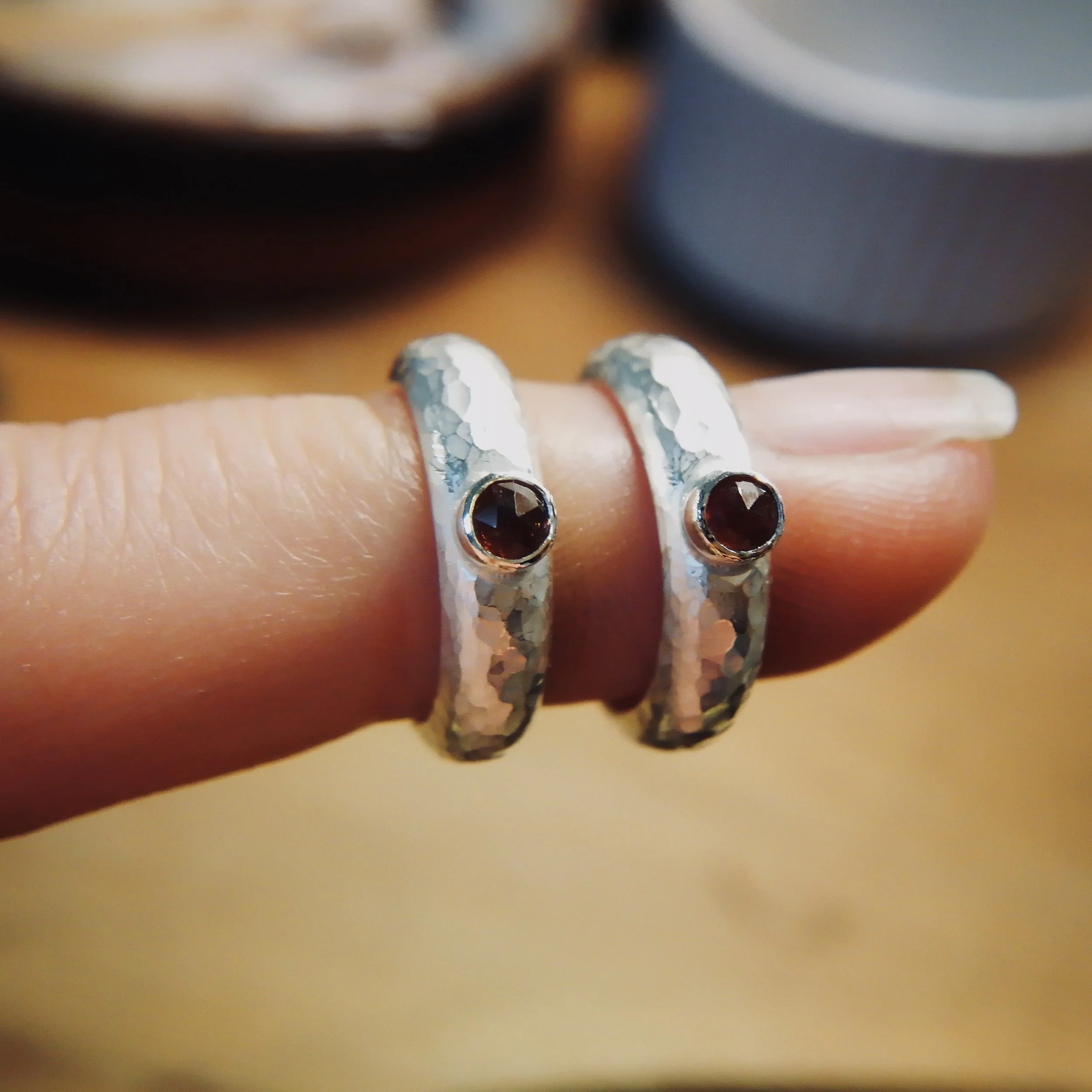 garnet and silver chunky hoop earrings (Copy)