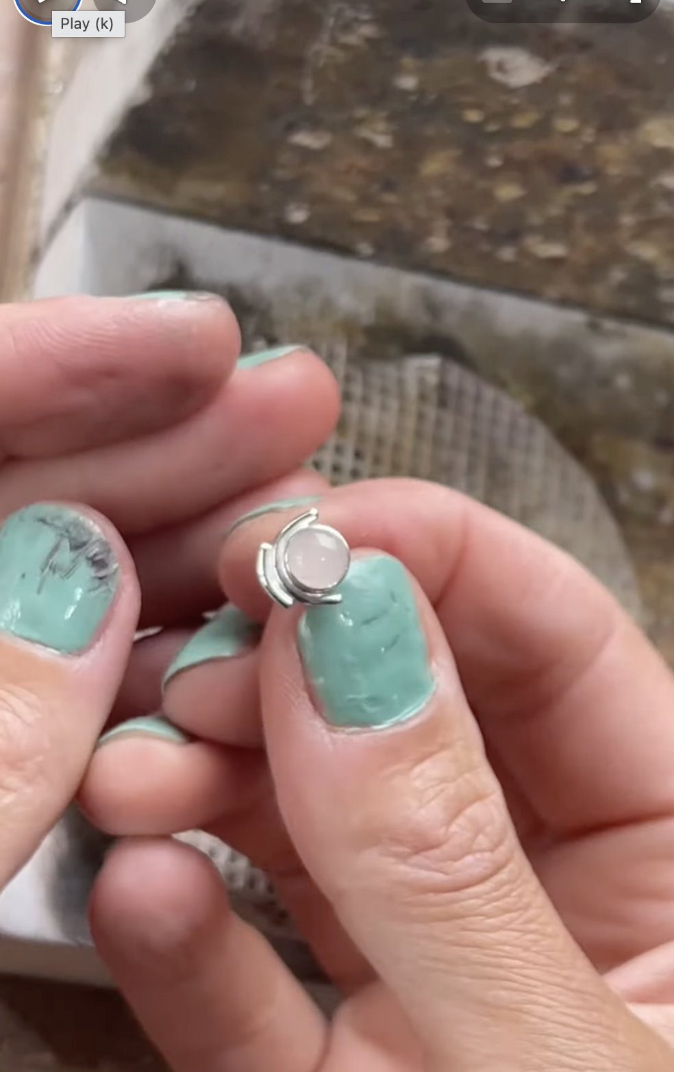 Making a sun and moon conch earring with rose quartz