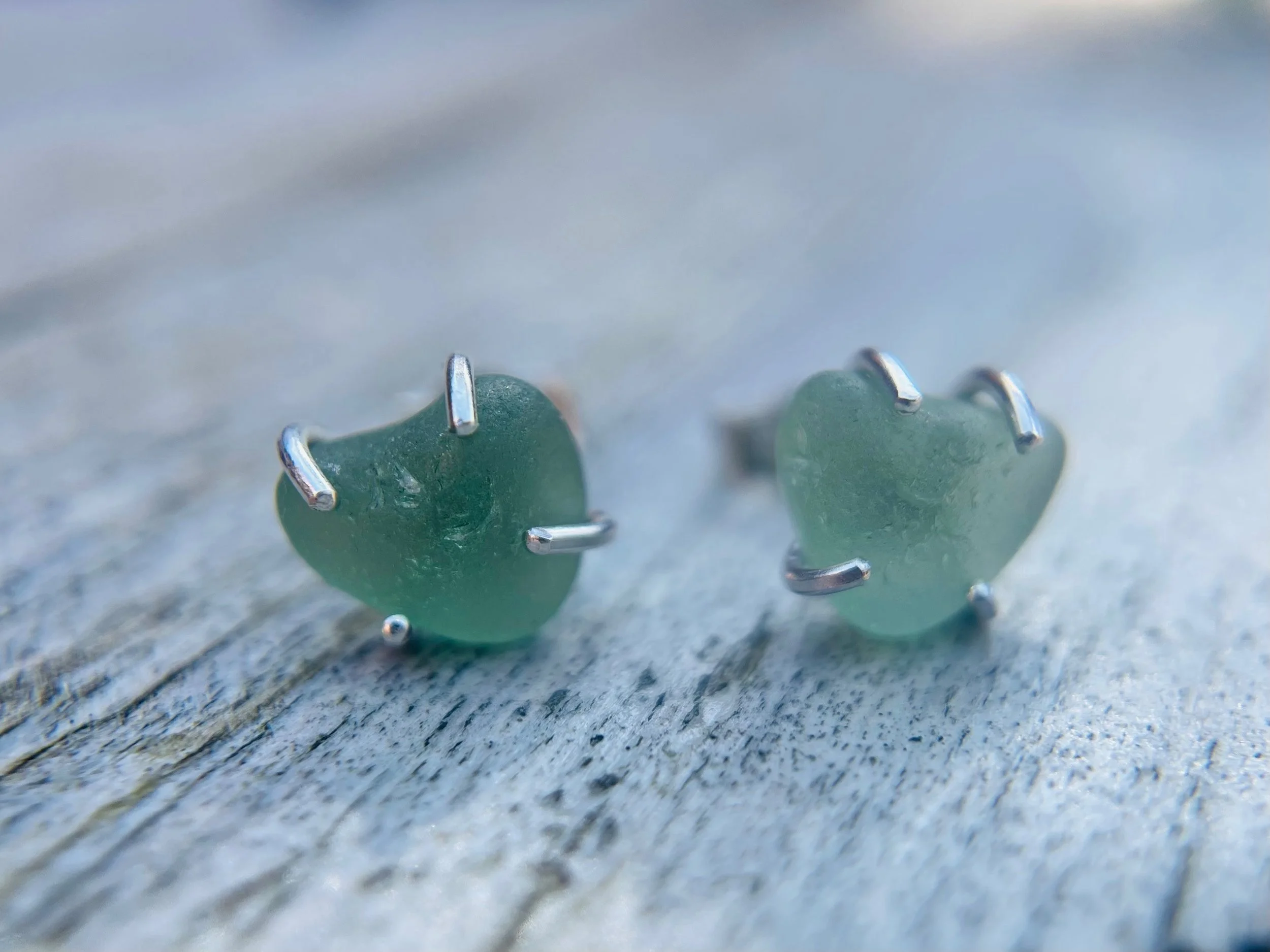 Sea Foam Green Sea Glass Earrings - Natural Cornwall Sea Glass