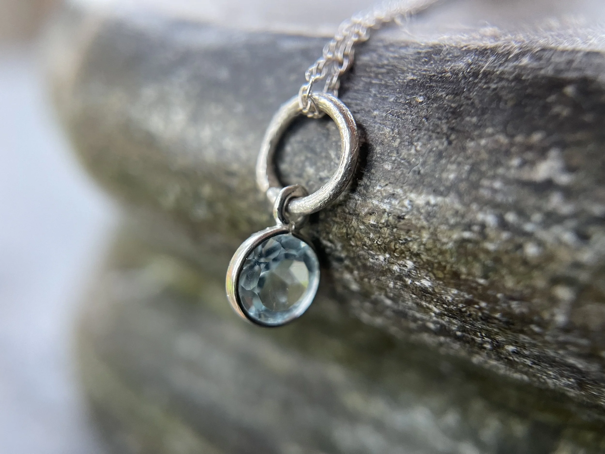 Minimalist Blue Topaz Silver Necklace