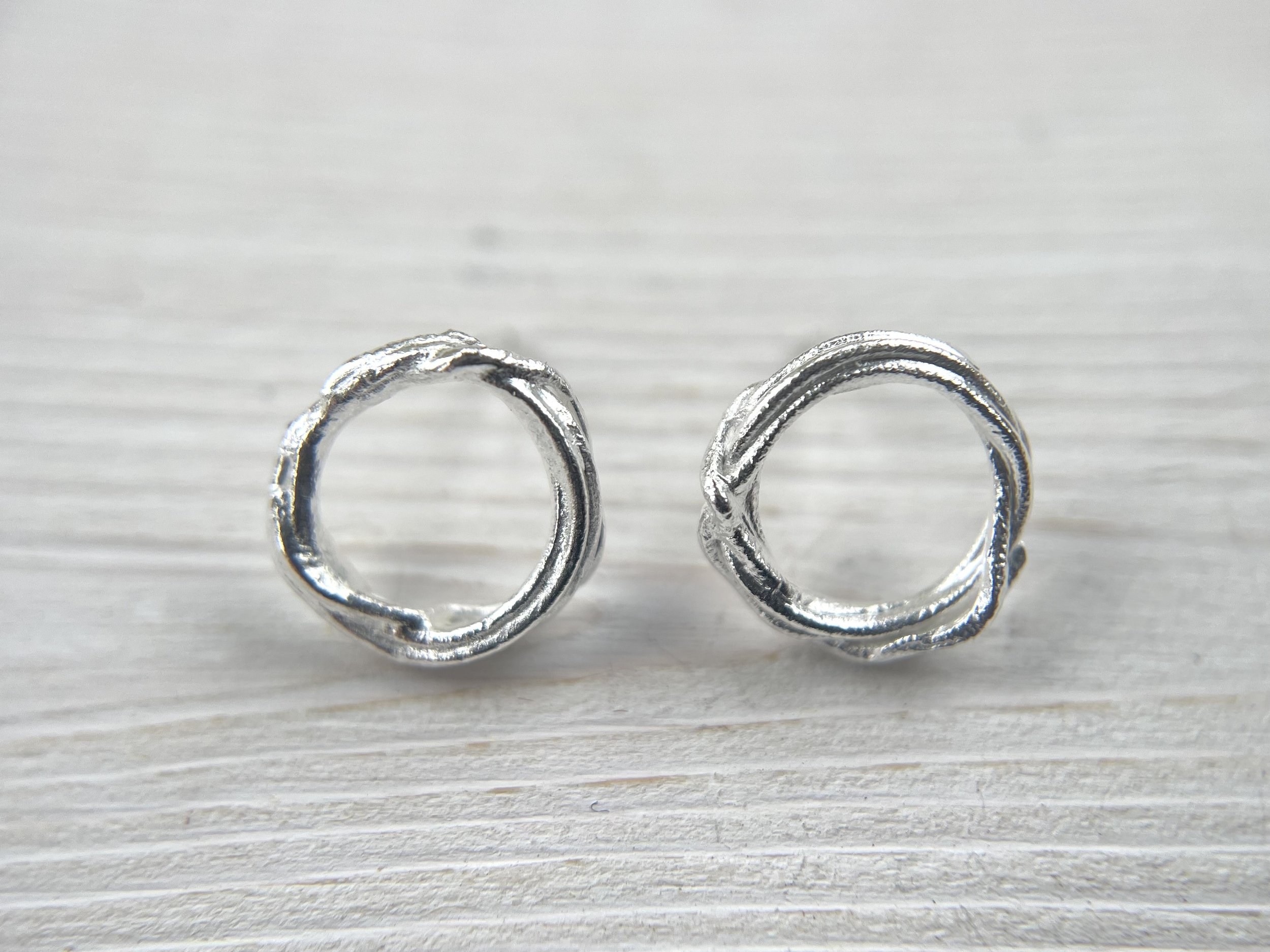 Fused Woven Circle Earrings - Silver Studs