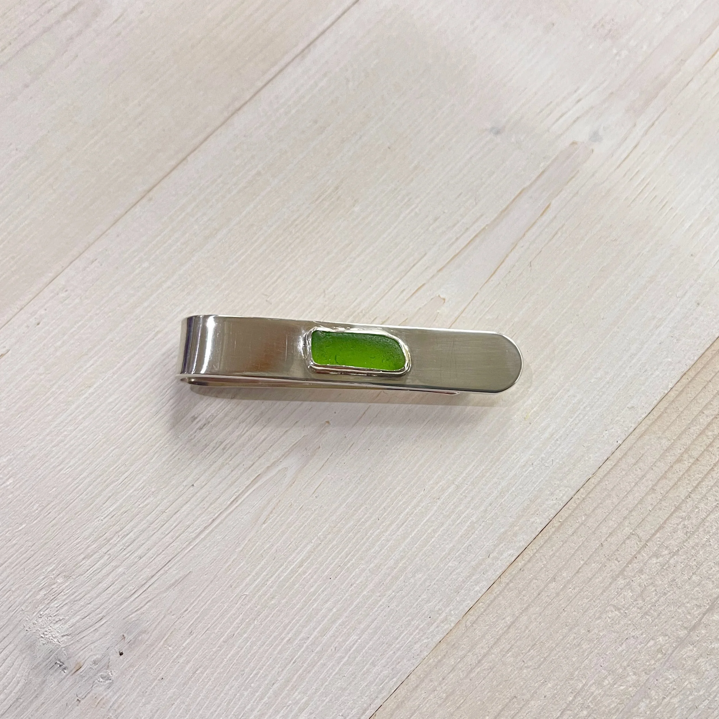 Sea glass and recycled silver tie pin