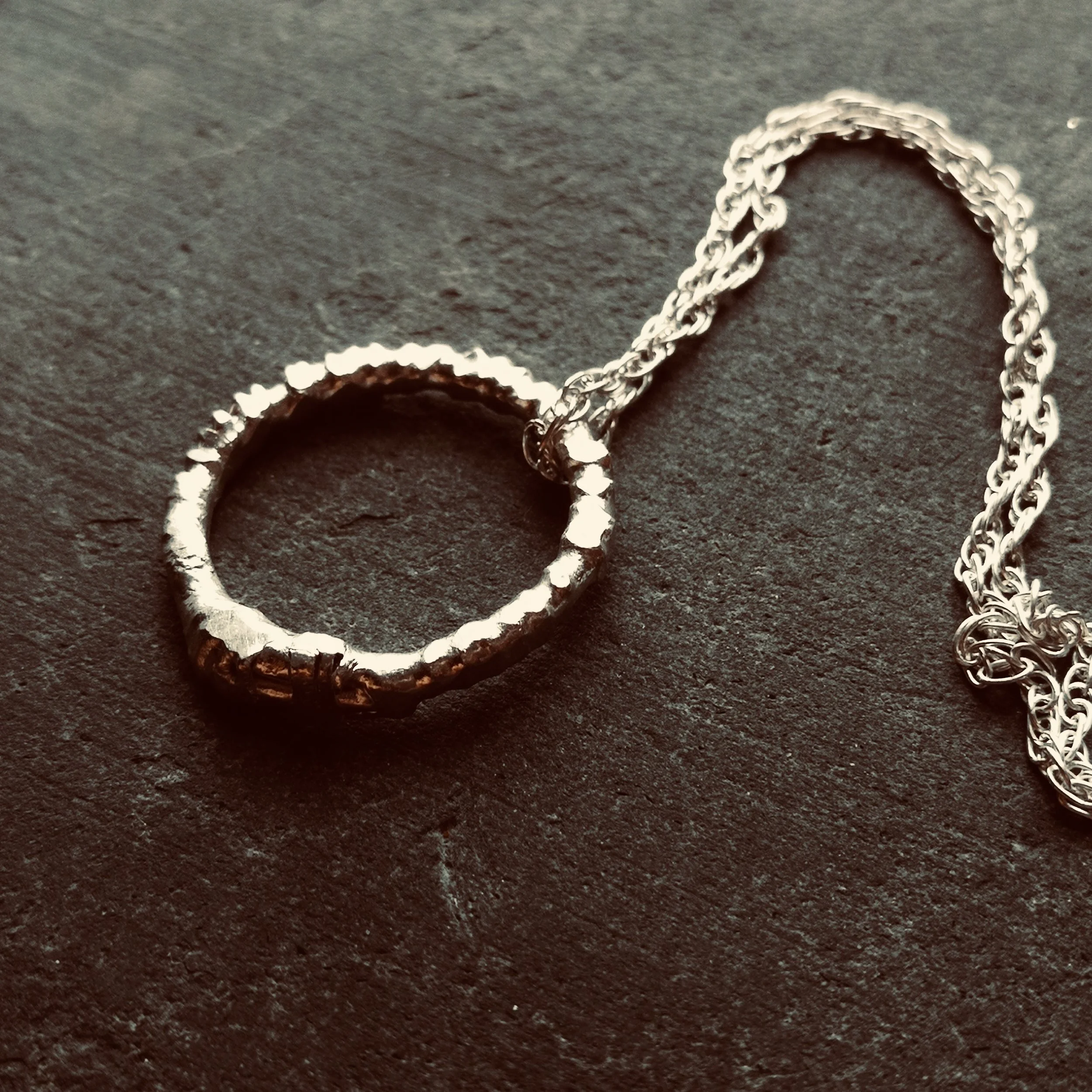 Textured recycled silver circle pendant