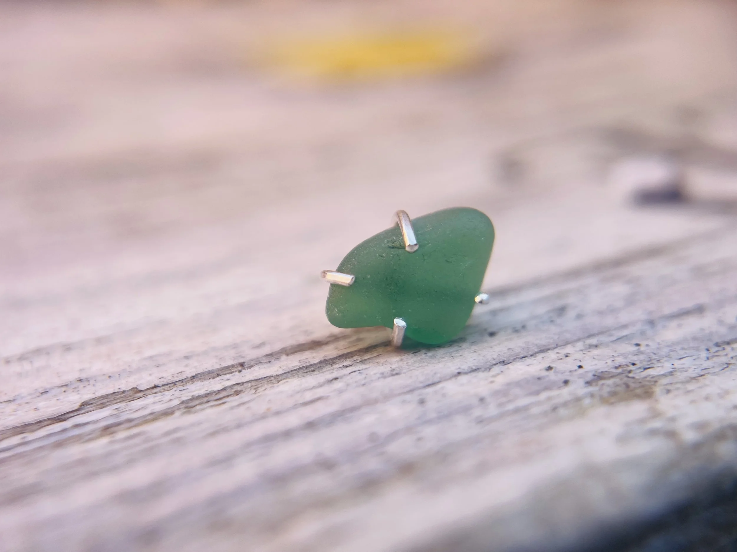 Jade Green Sea Glass Conch Earring - Natural Cornwall Sea Glass