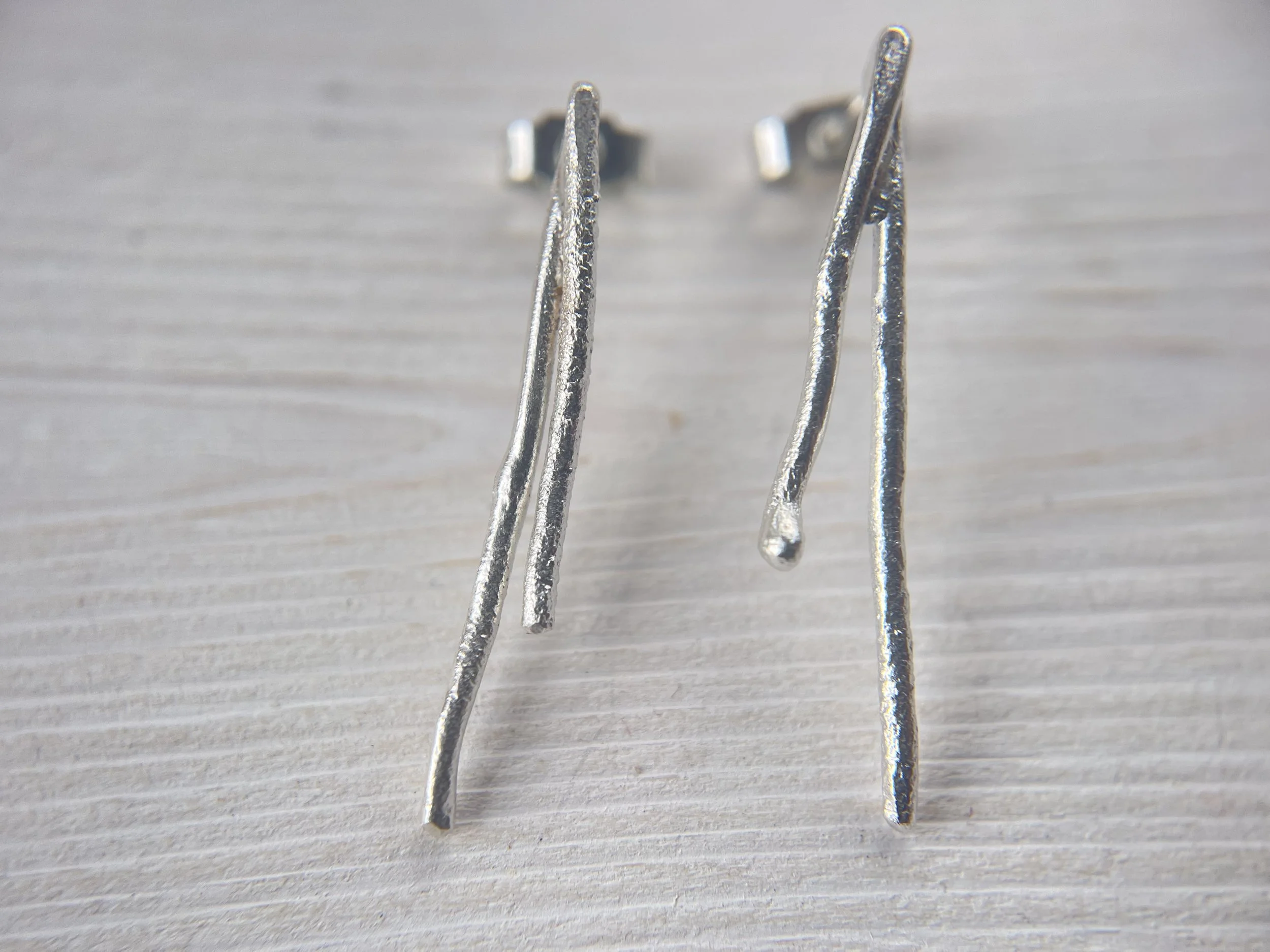 Silver Twig Stud Earrings