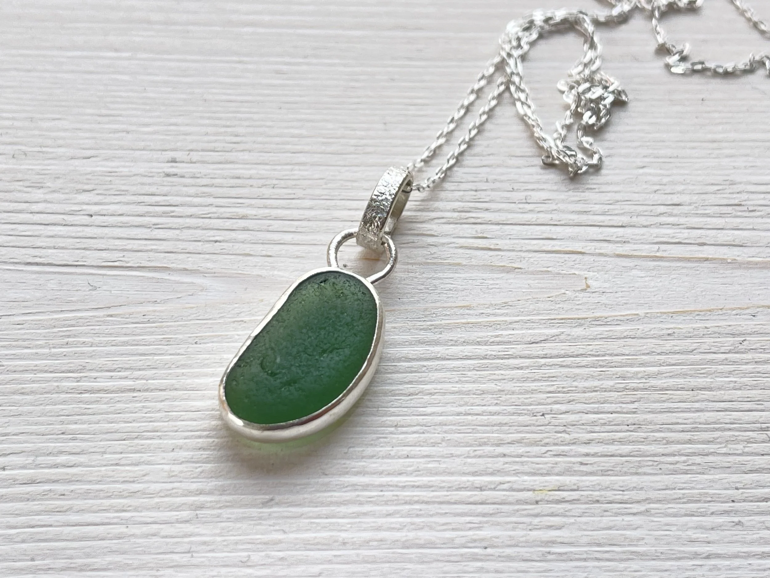 Green Oval Sea Glass Pendant - Cornwall Sea Glass