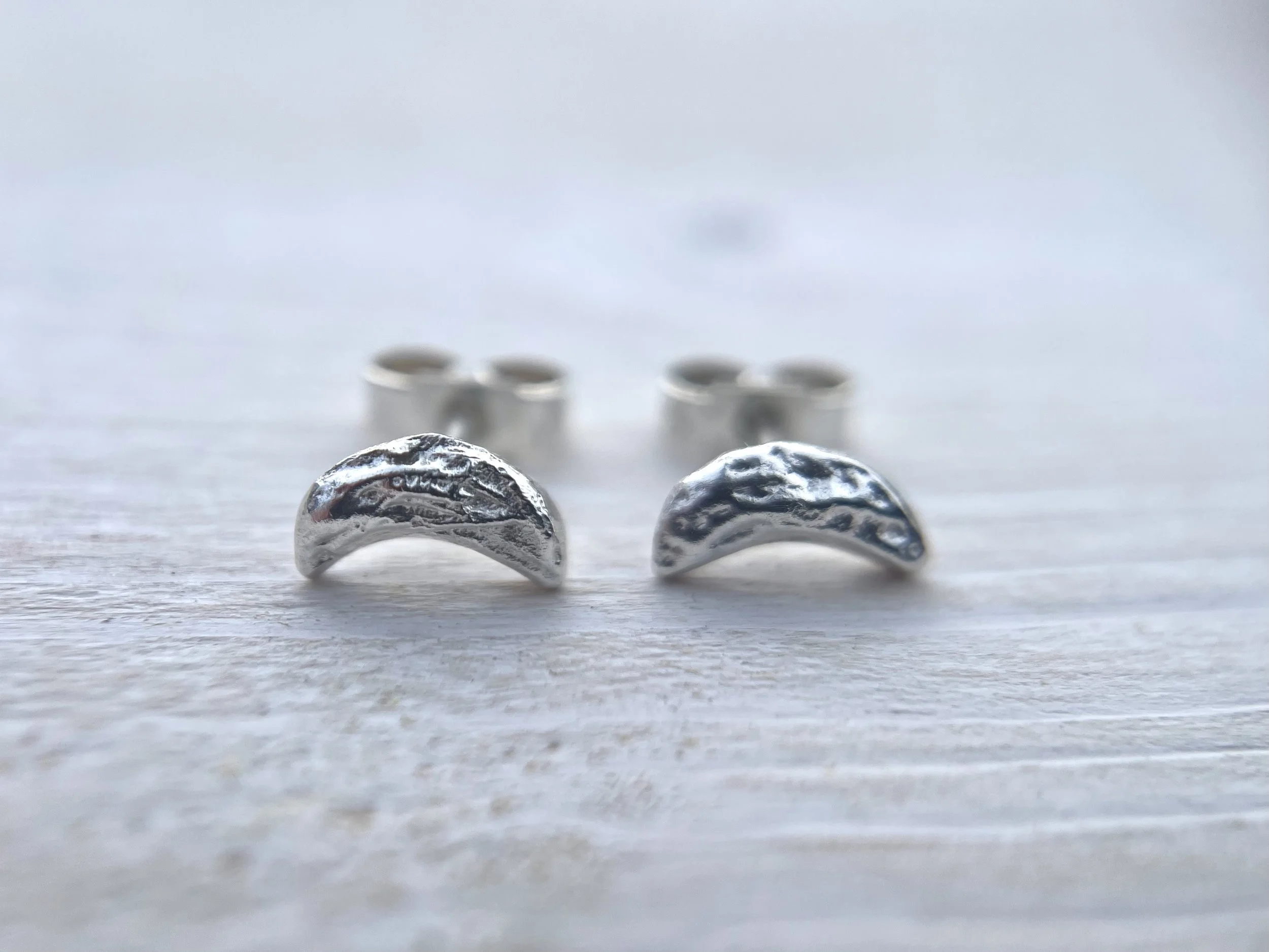 Sterling Silver Crescent Moon Stud Earrings