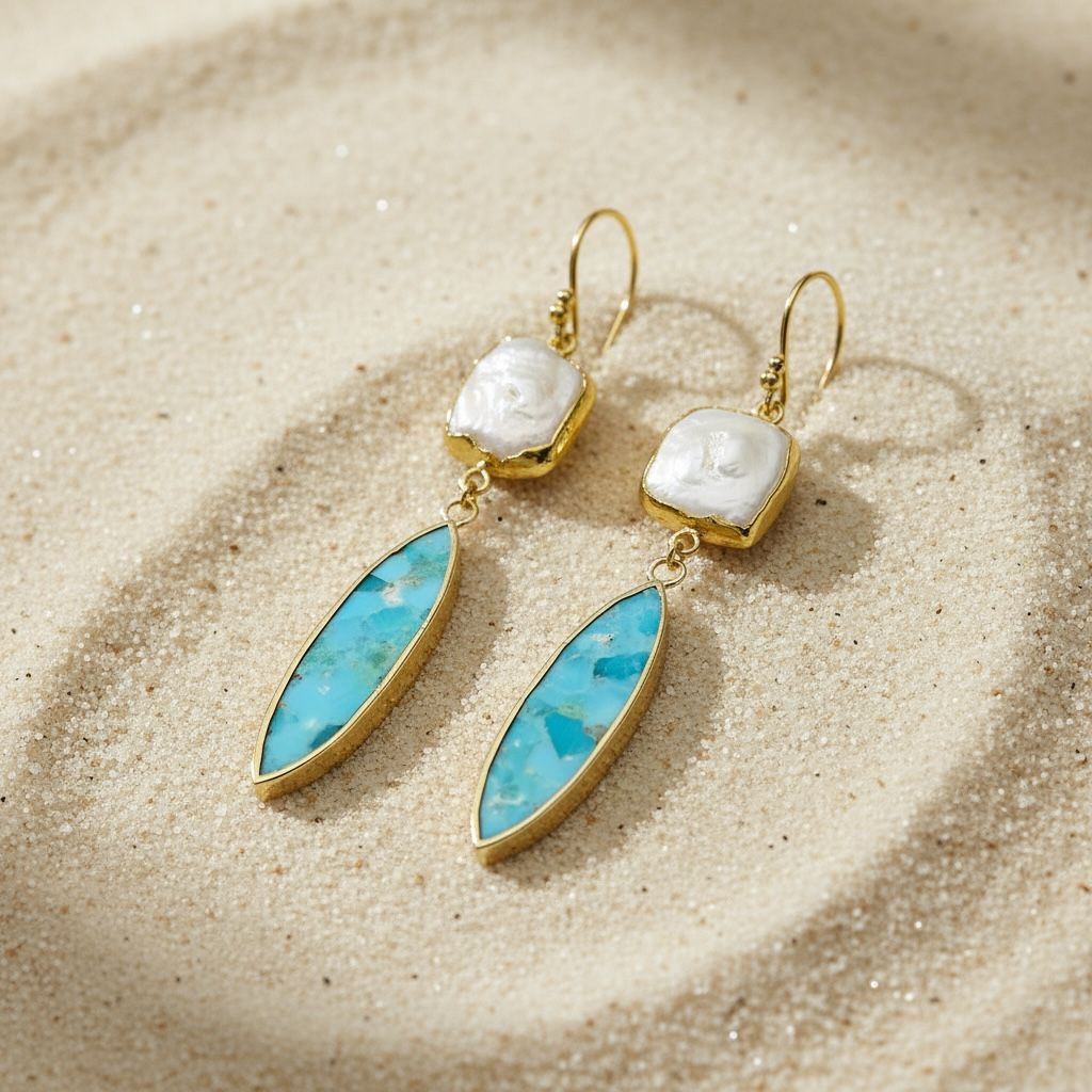 Australian Turquoise & Pearl Resort Earrings