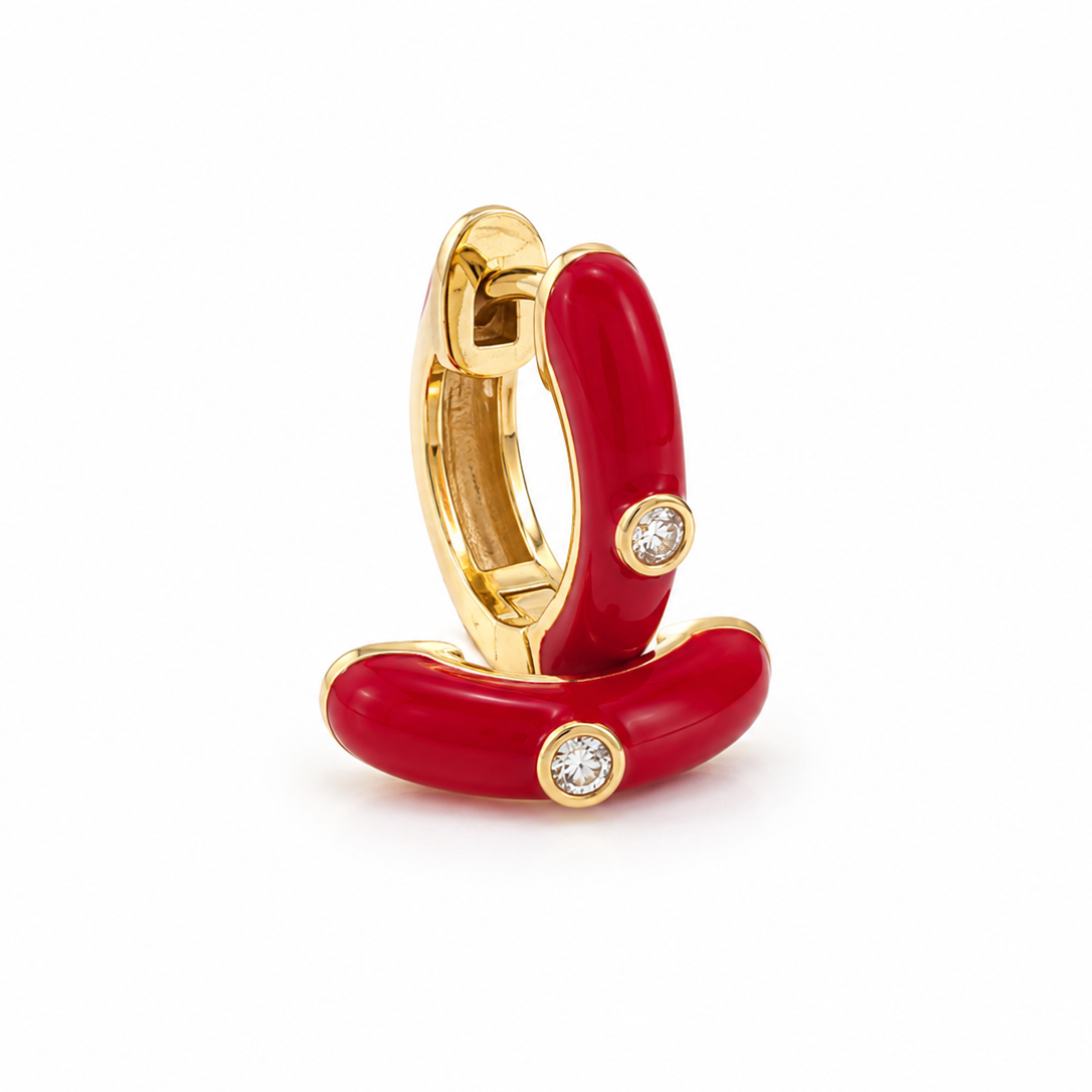 Sapphire and Enamel Huggie Hoops